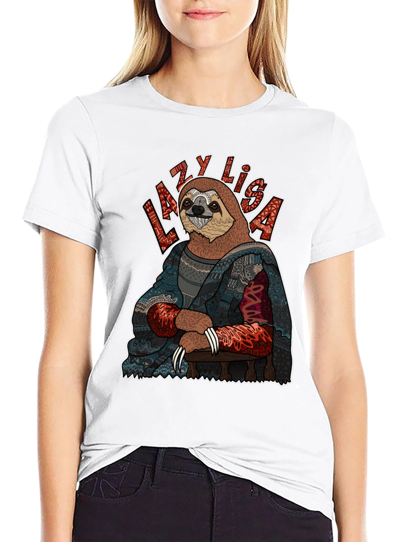 Black Lazy Lisa Sloth Graphic Tee view 9