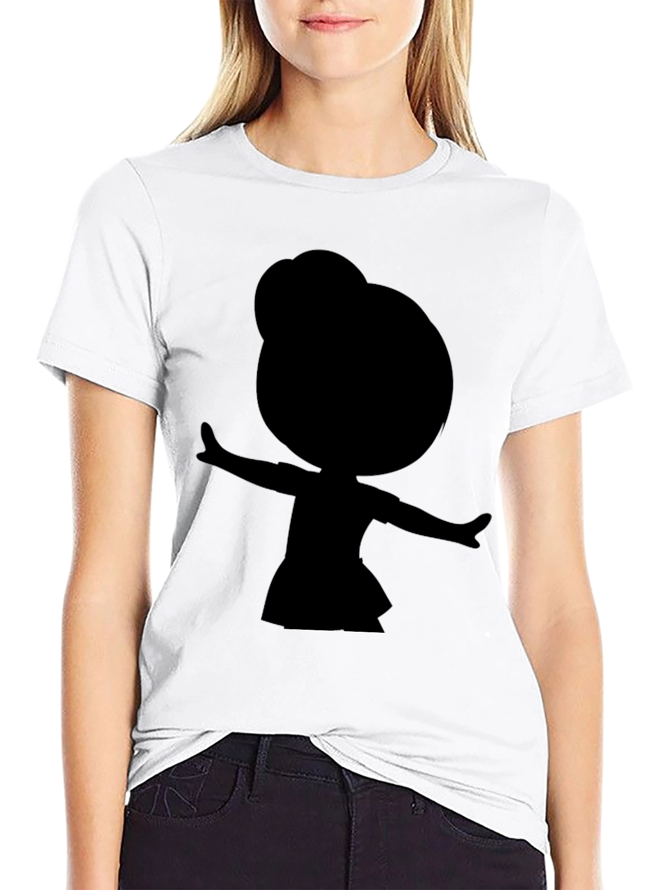 Black Silhouette Cartoon Girl Black T-Shirt view 9