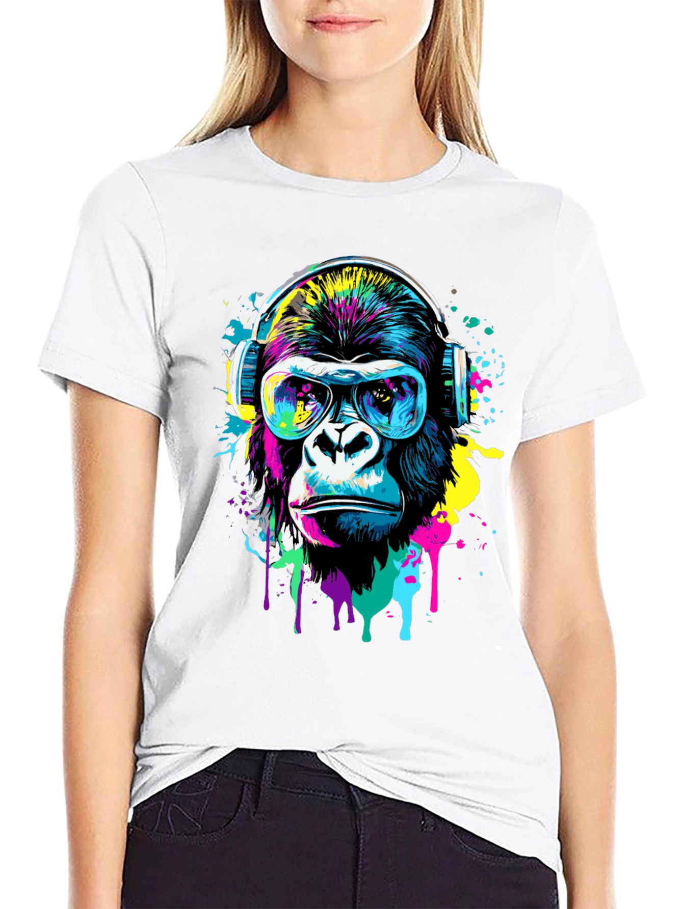 Black Cool Gorilla Graphic Tee - Funky Animal Print Shirt view 9