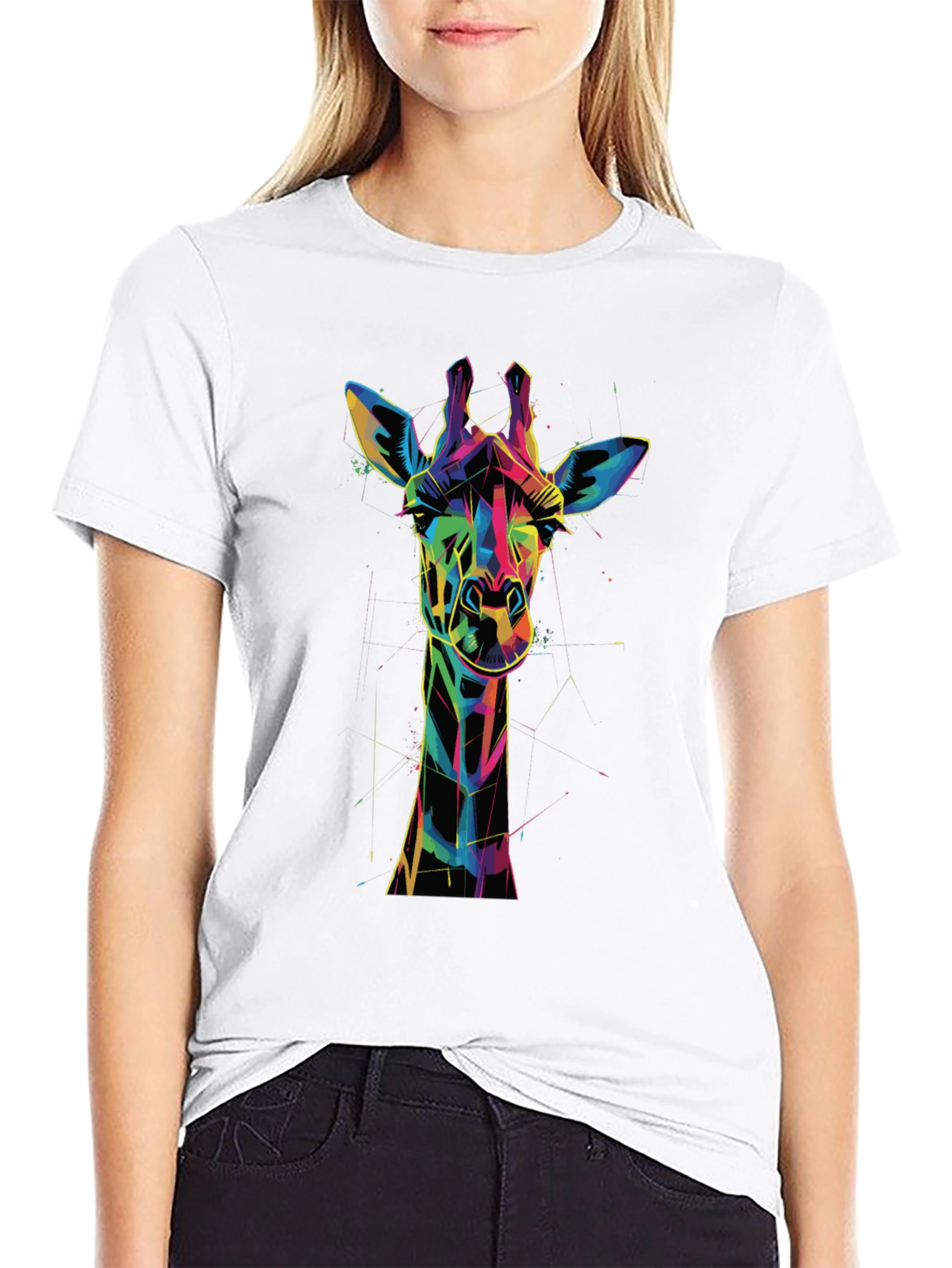 Black Geometric Giraffe Graphic Tee view 9