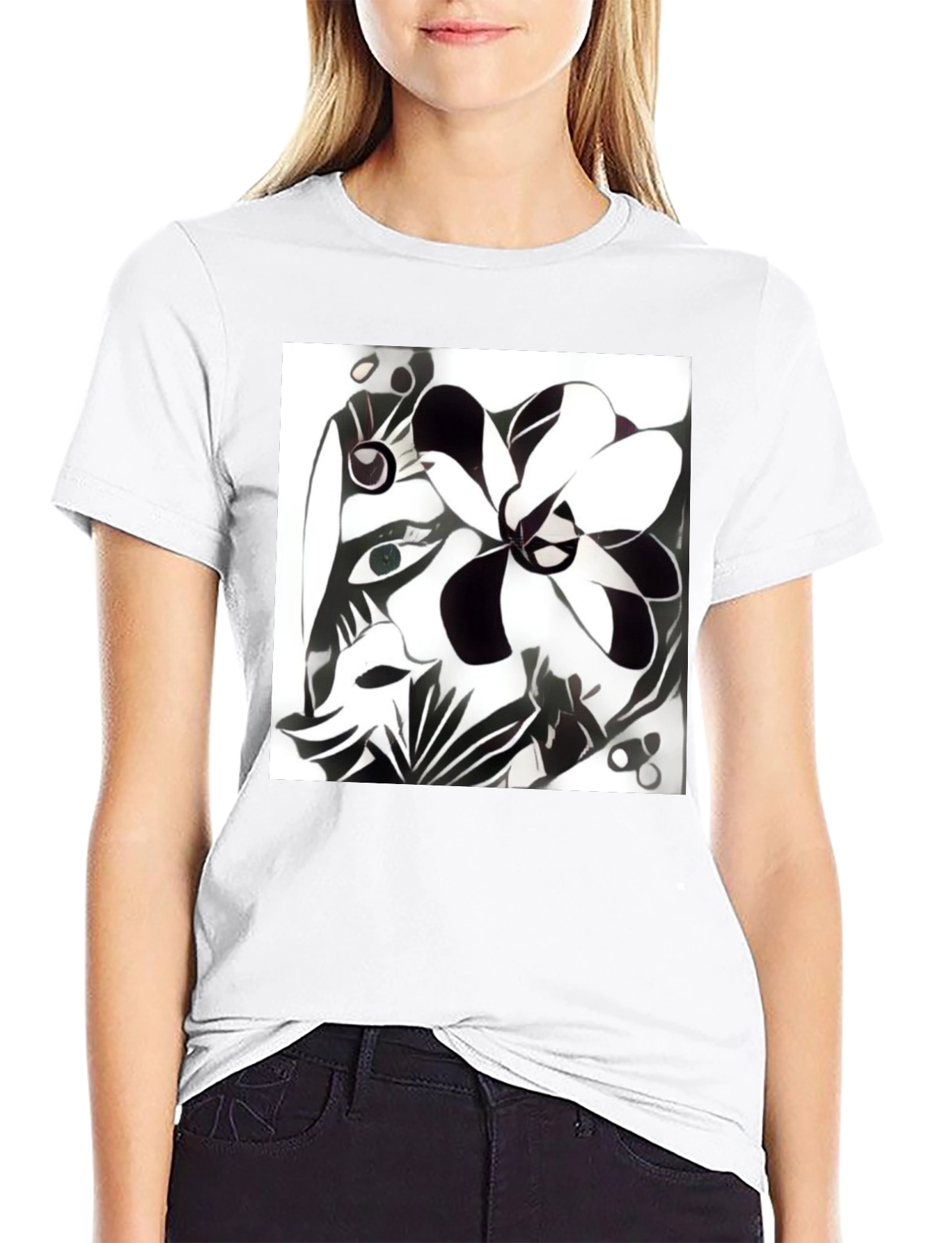 Black Abstract Floral Graphic Tee - Unisex Cotton Blend view 9
