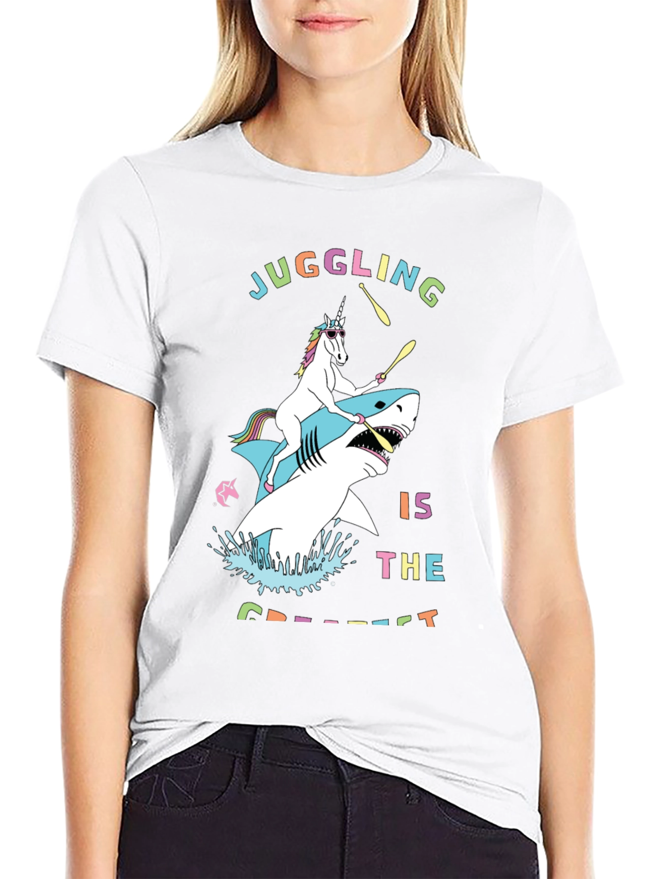 Black Juggling Unicorn Shark Graphic Tee view 9