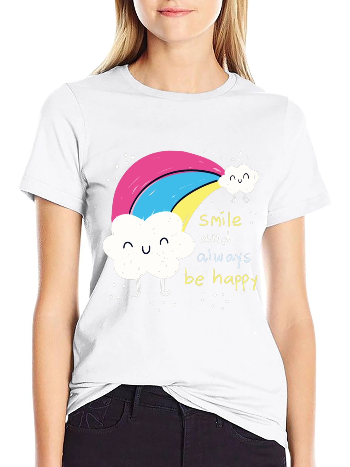 Black Smile Always Happy Rainbow Graphic Tee - Black view 9