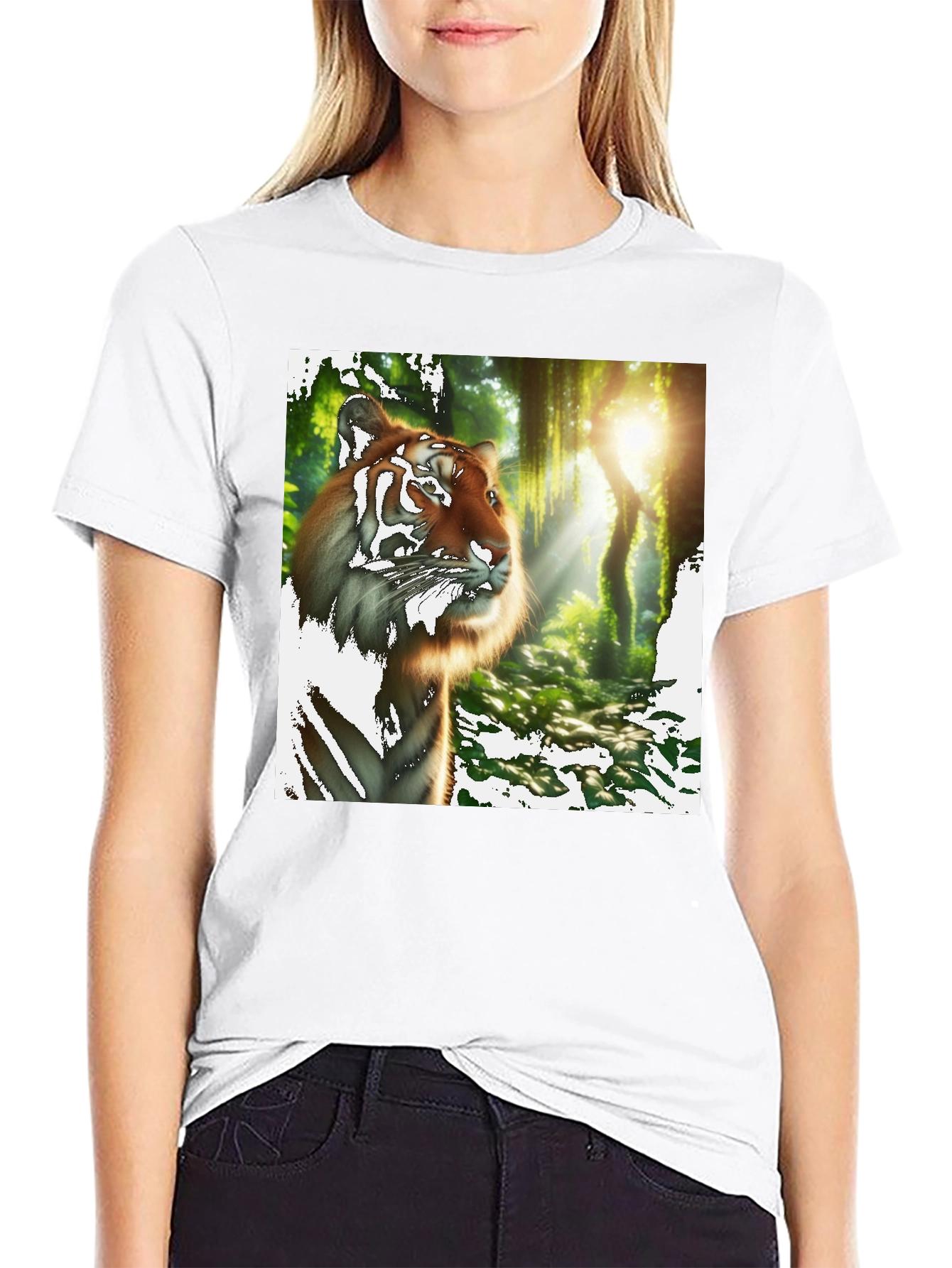 Black Tiger Jungle Print Black T-Shirt view 9
