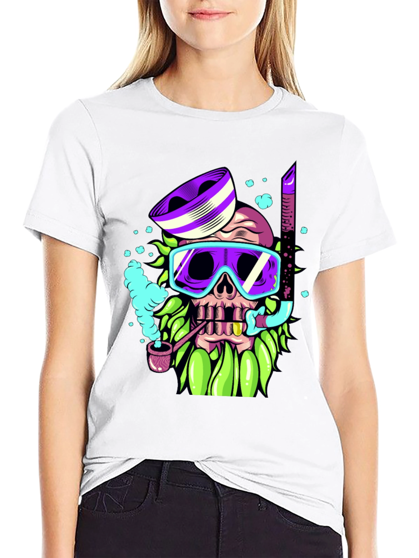 Black Diver Skull Graphic Tee - Unique Colorful Design view 9