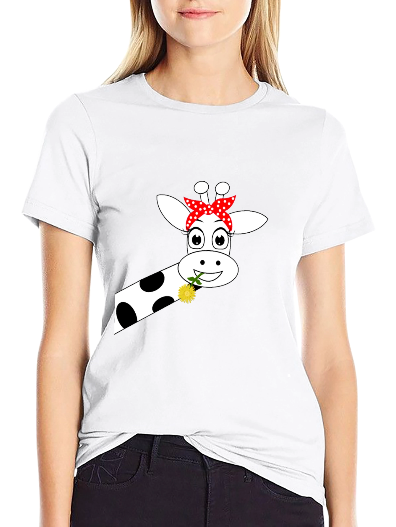 Black Giraffe with Flower Graphic Tee - Black view 9