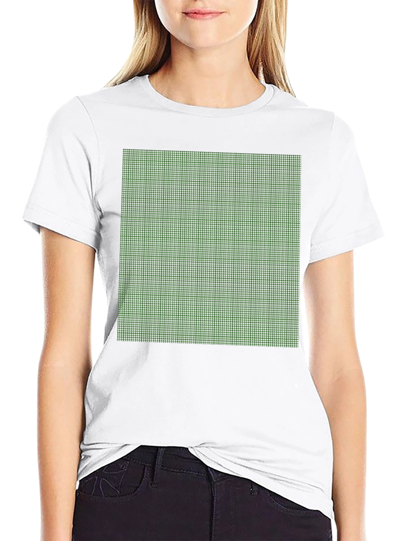 Black Modern Grid Pattern Tee - Black Cotton Blend view 9