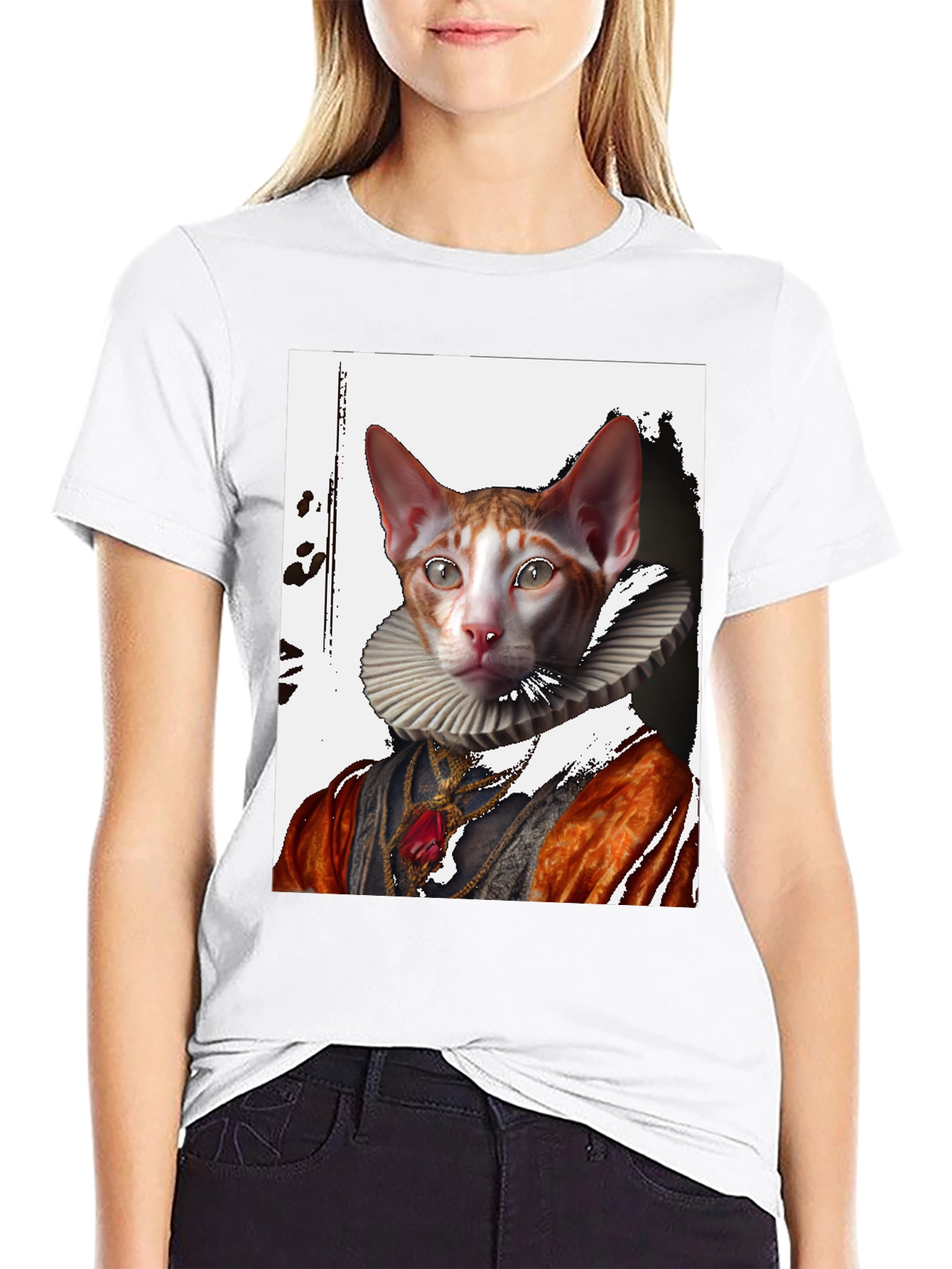 Black Royal Cat T-Shirt: Renaissance Pet Portrait Tee view 9