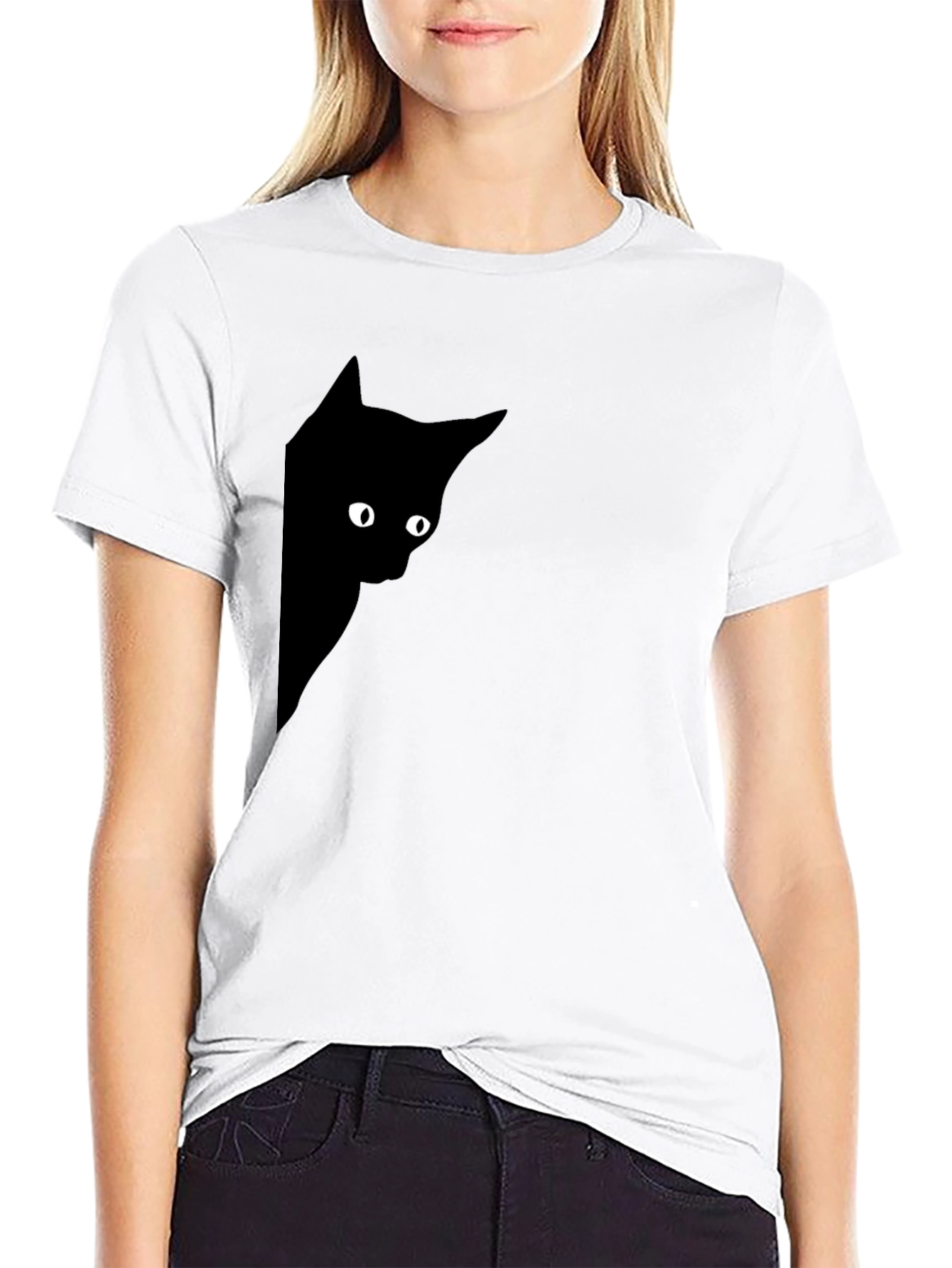 Black Peek-a-Boo Cat Graphic T-Shirt - Black view 9