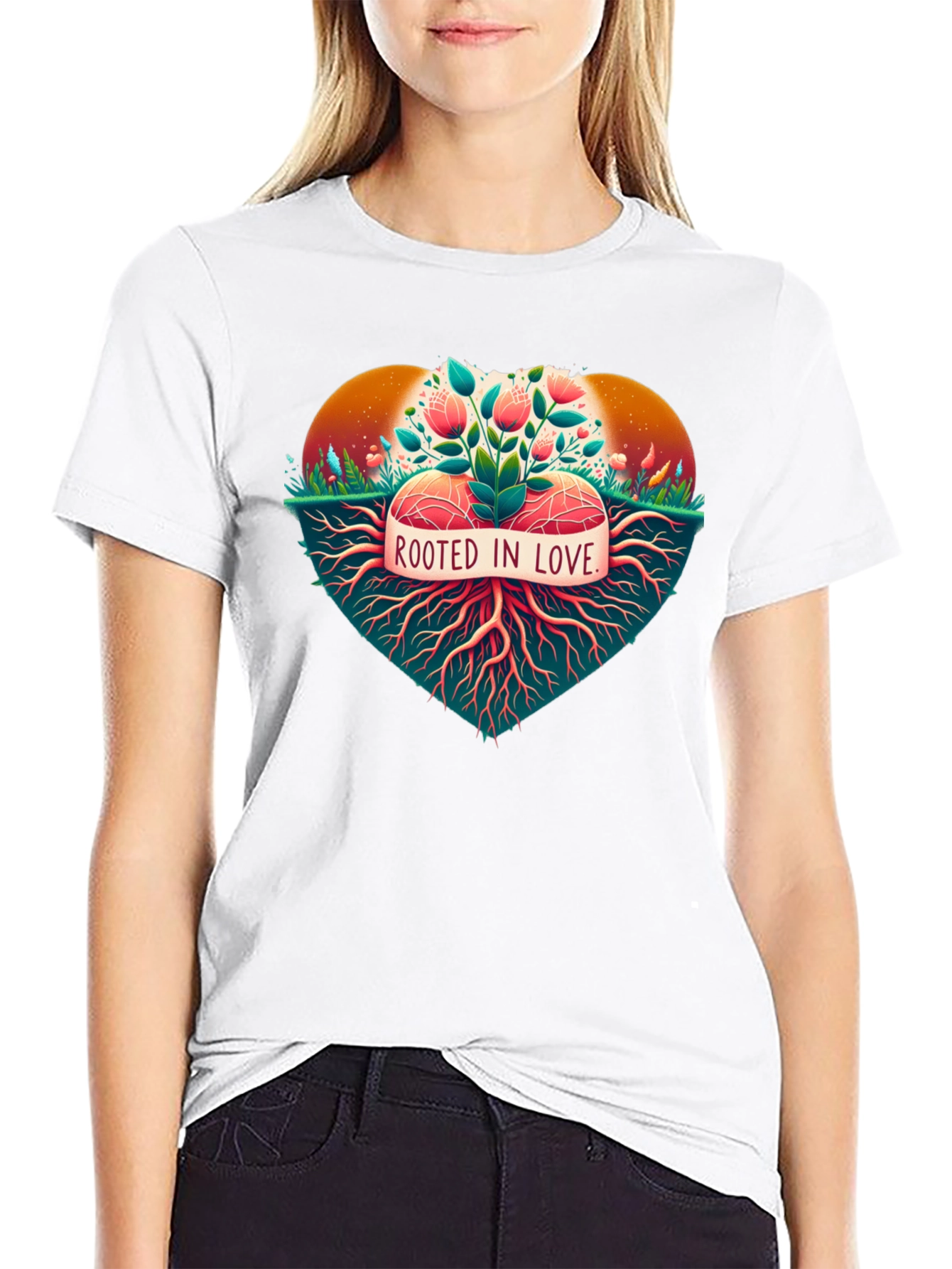 Black Rooted in Love Graphic Tee - Nature Heart Design view 9