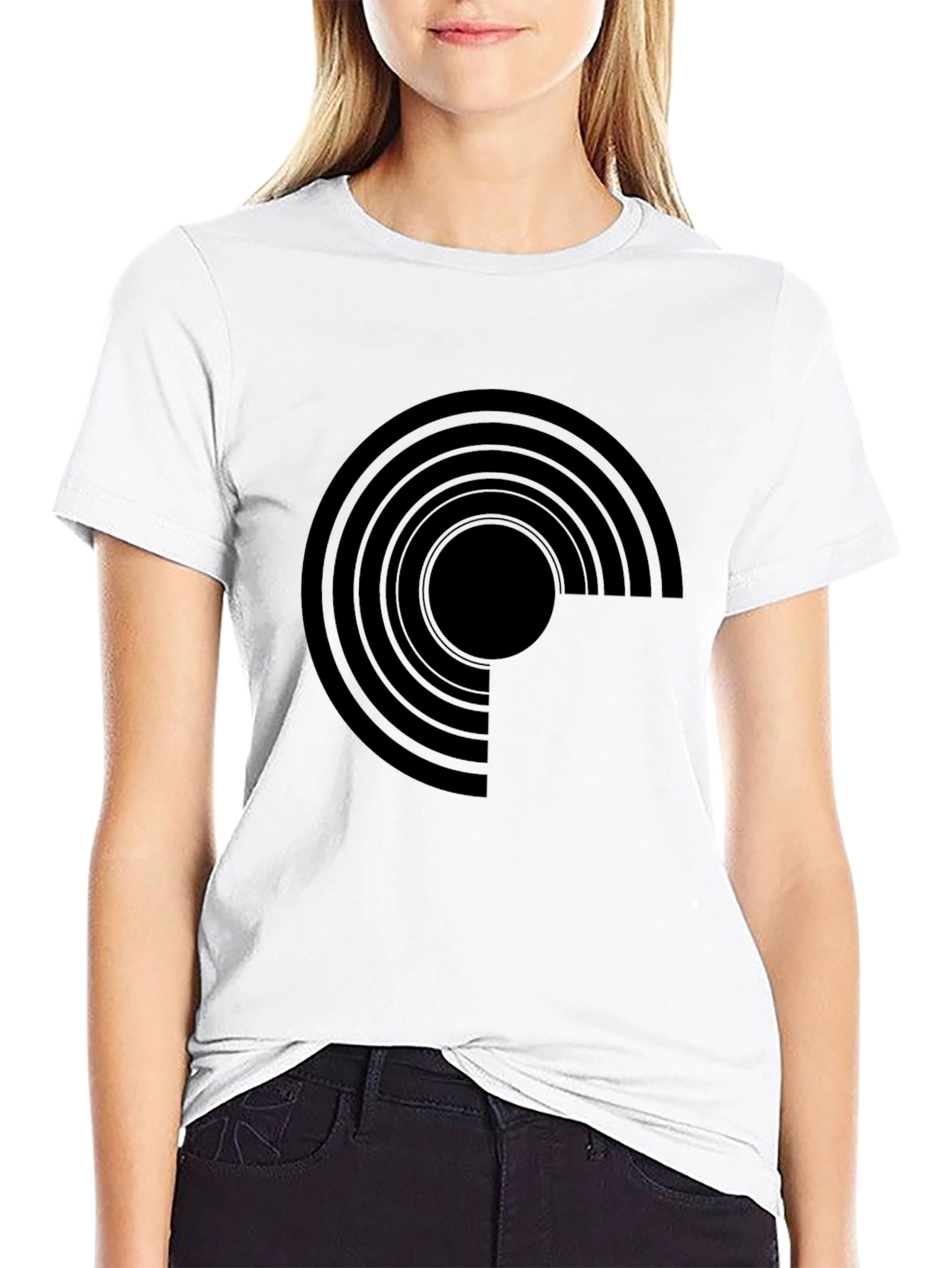 Black Modern Geometric Graphic Tee - Black Cotton Blend view 9
