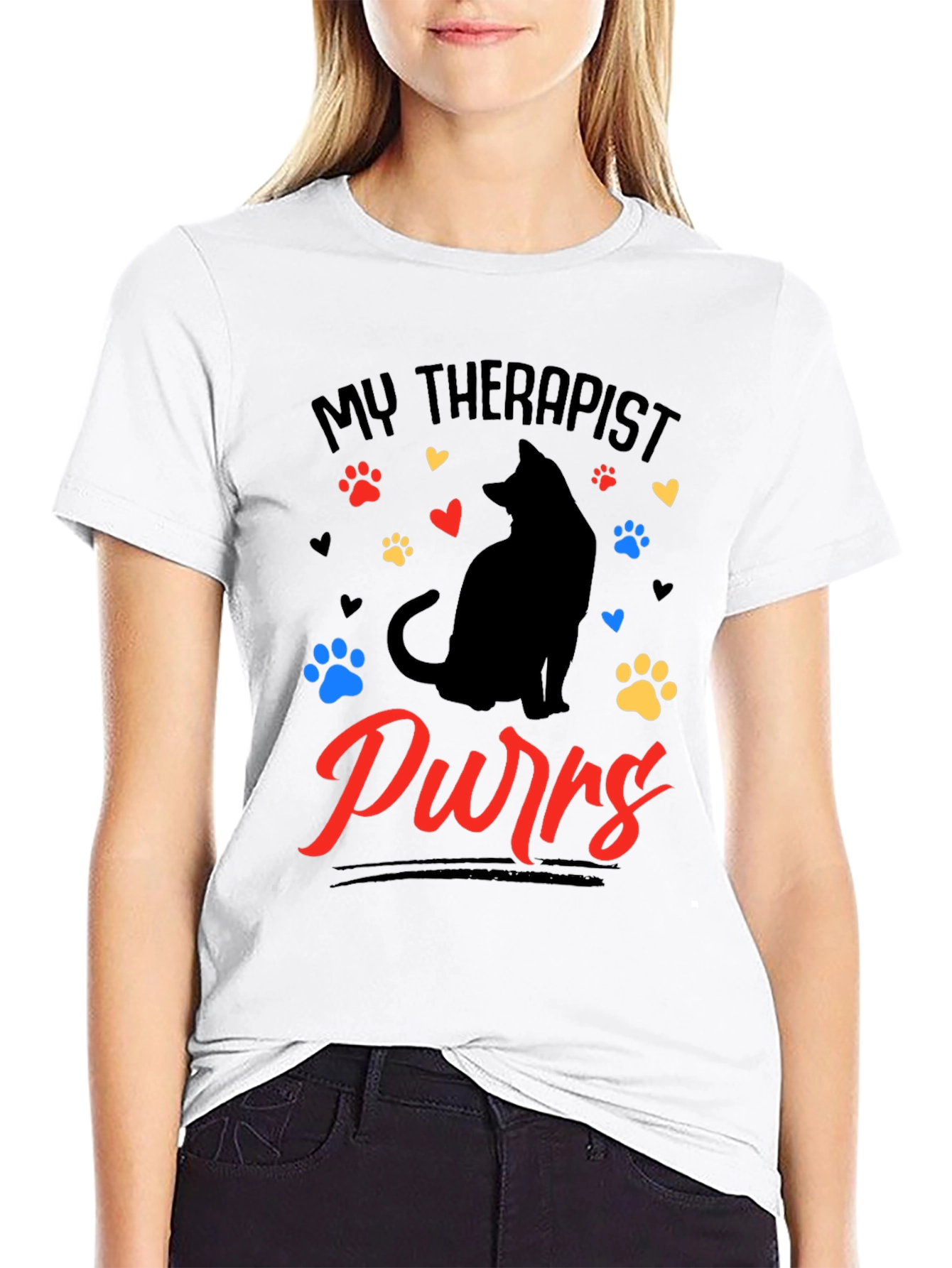 My Therapist Purrs Cat Lover Black T-Shirt - 9