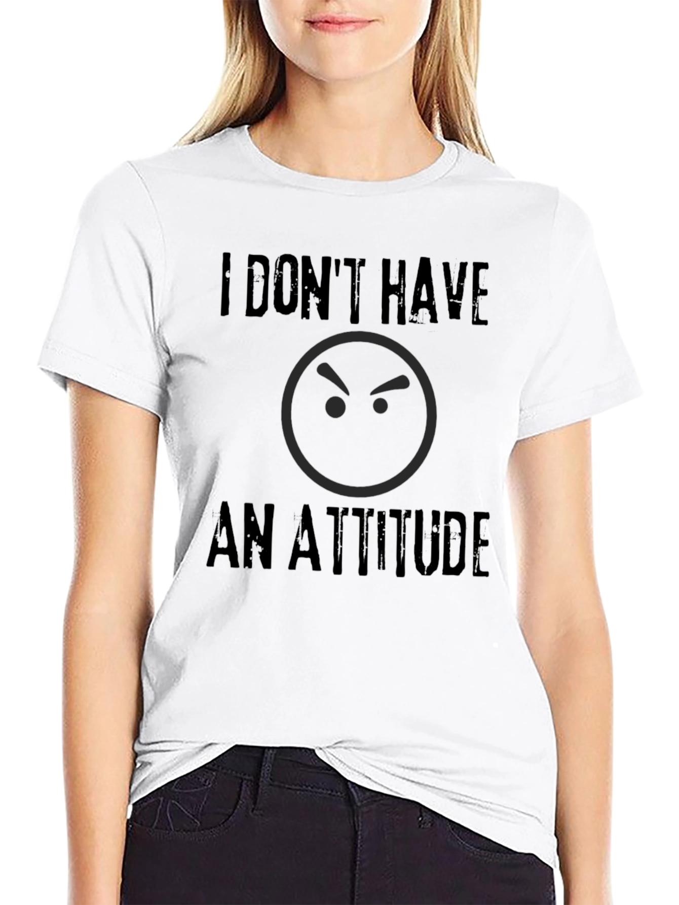 Black Funny "I Don't Have An Attitude" Graphic T-Shirt view 9