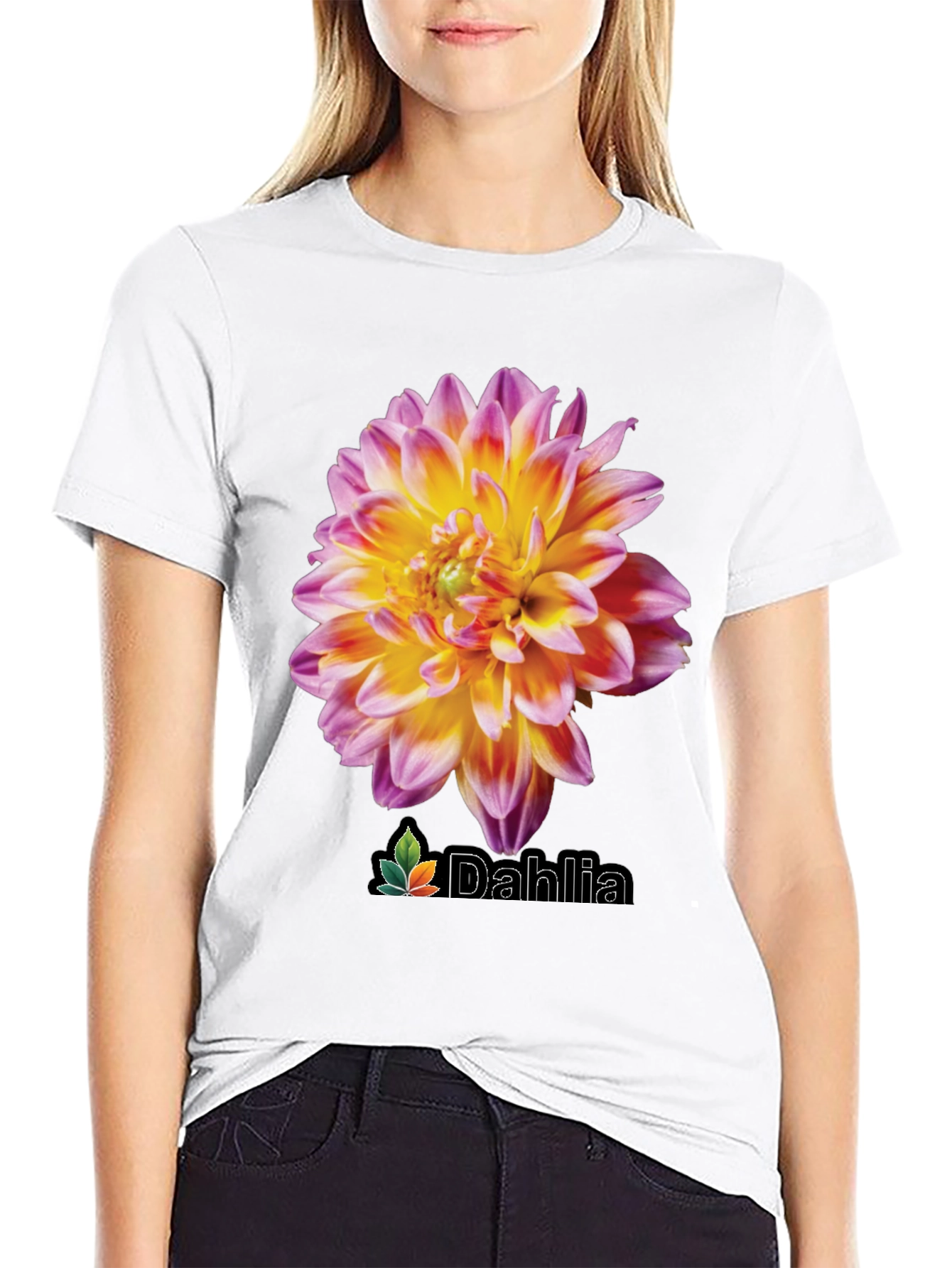 Black Dahlia Flower Graphic Black T-Shirt view 9