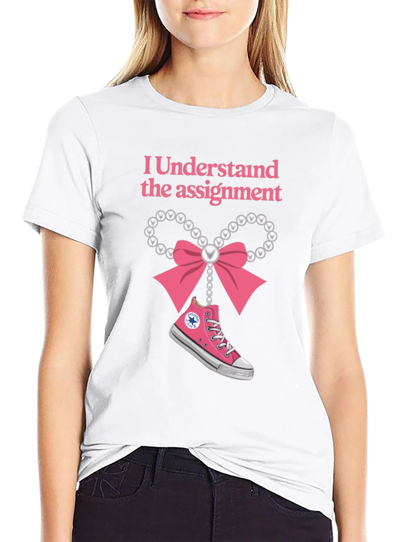 Black I Understand The Assignment Pink Bow T-Shirt view 9