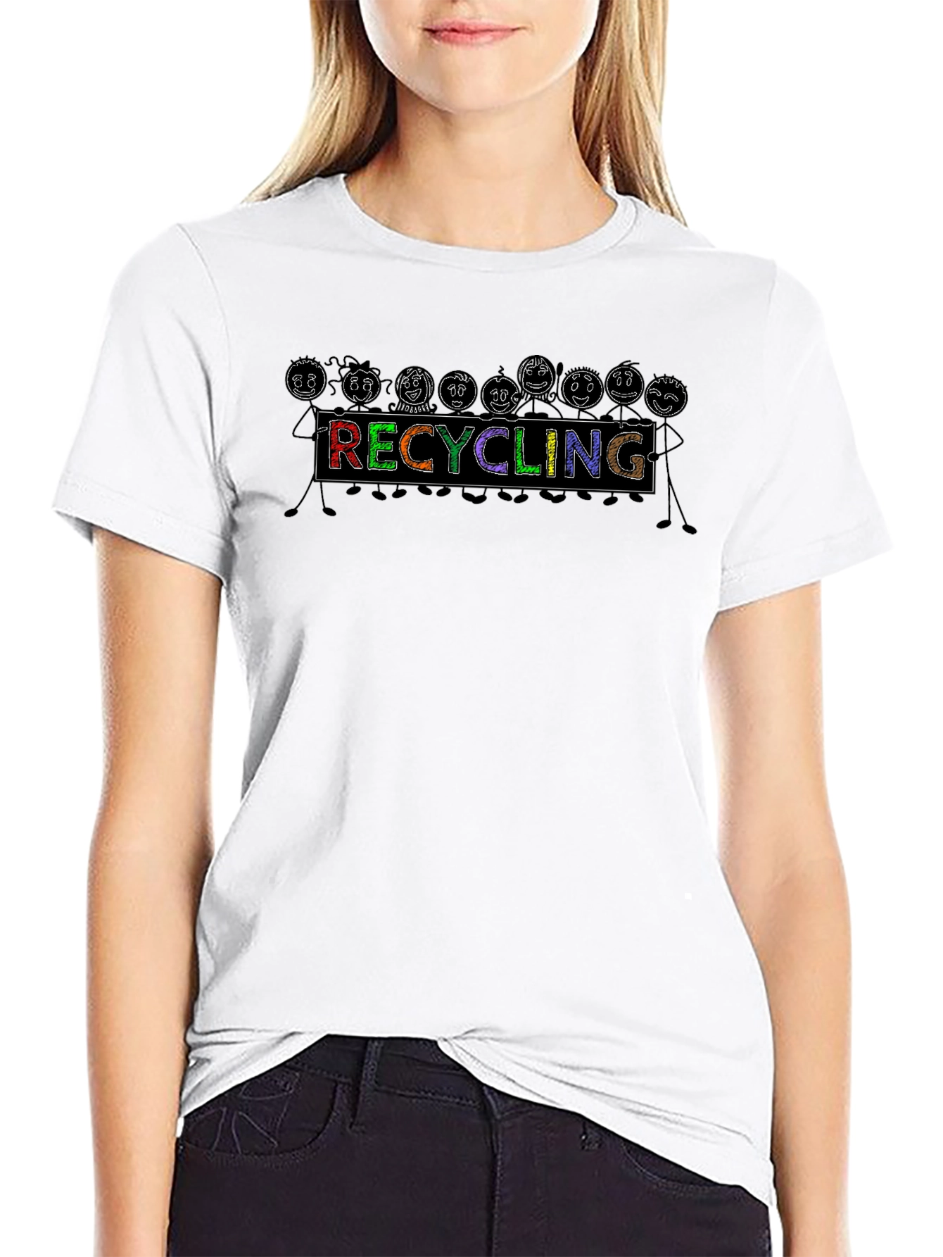 Black Recycling Cartoon T-Shirt - Eco-Friendly Tee view 9
