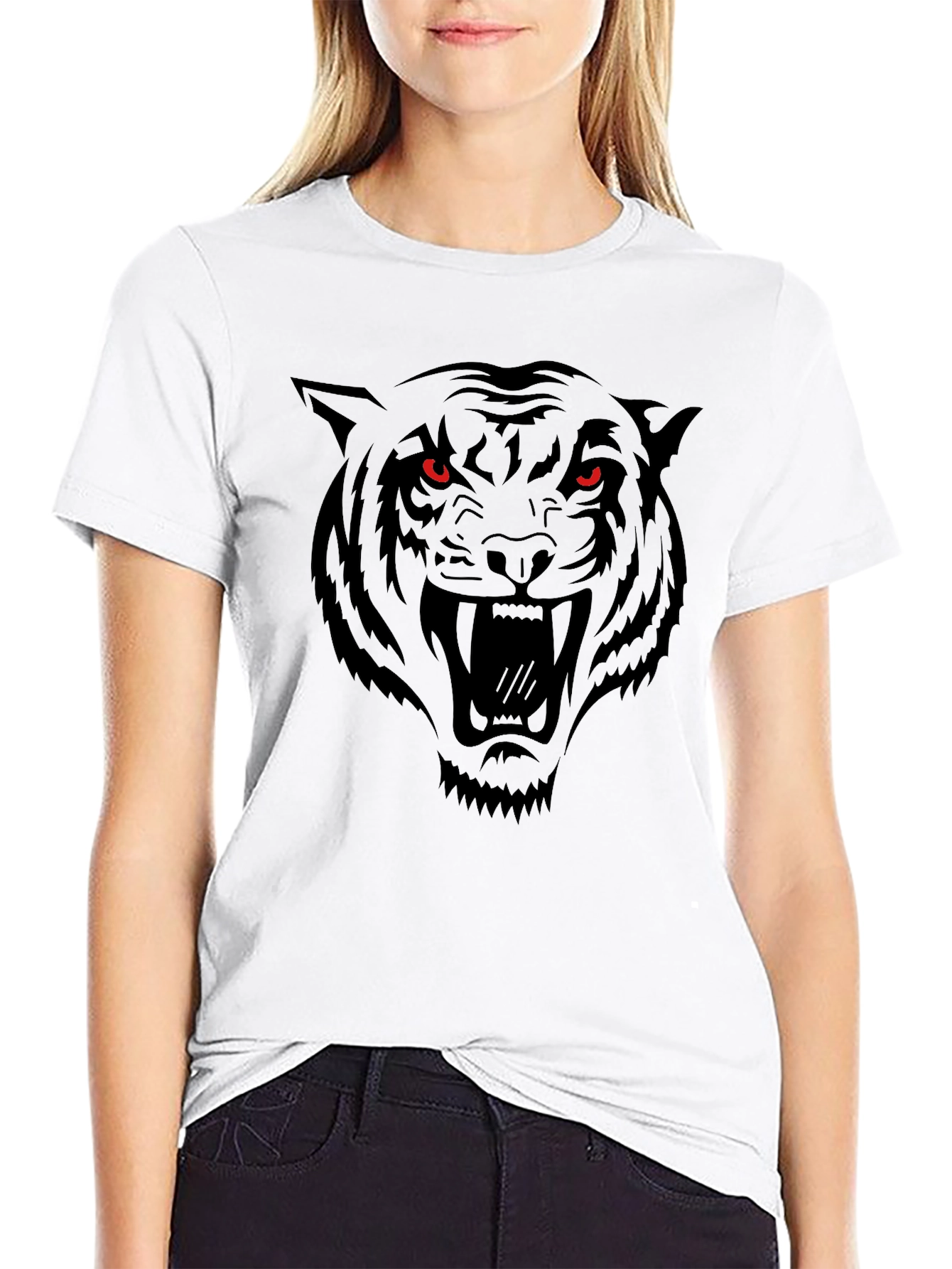 Black Men's Black Tiger Graphic Tee - Fierce Design view 9