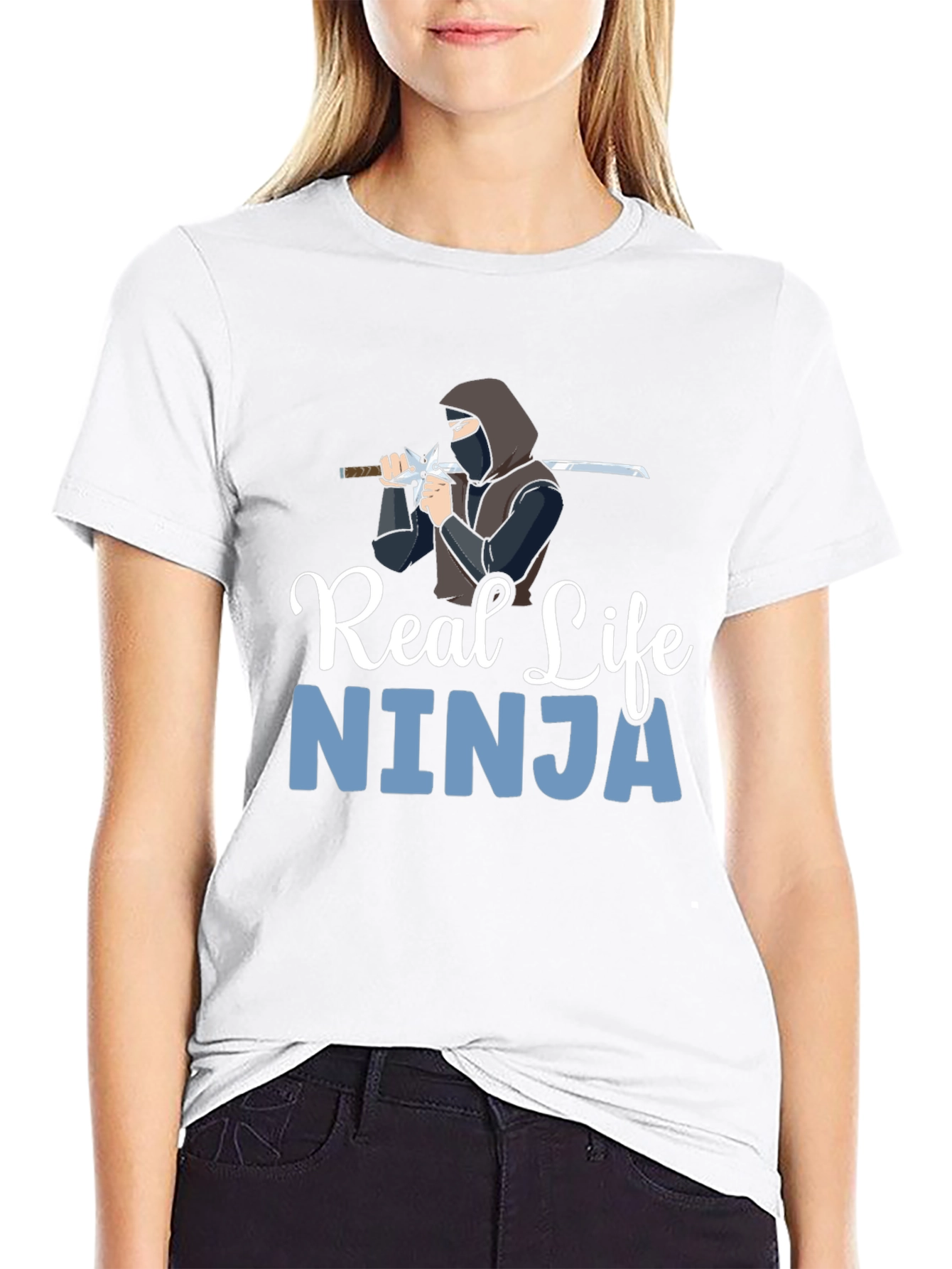 Black Real Life Ninja Graphic T-Shirt - Black Cotton Blend view 9