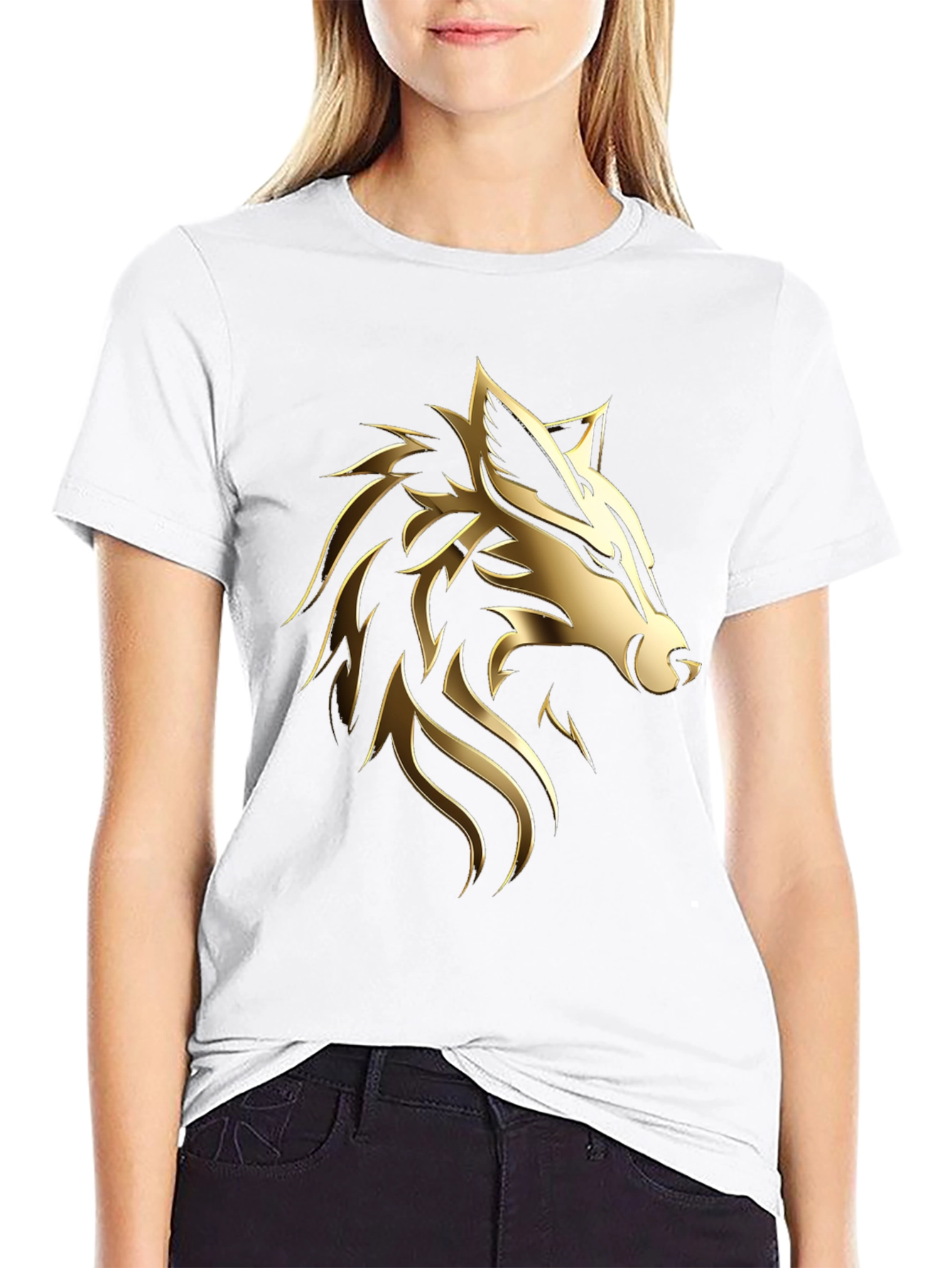 Black Bold Golden Wolf Graphic Black T-Shirt view 9