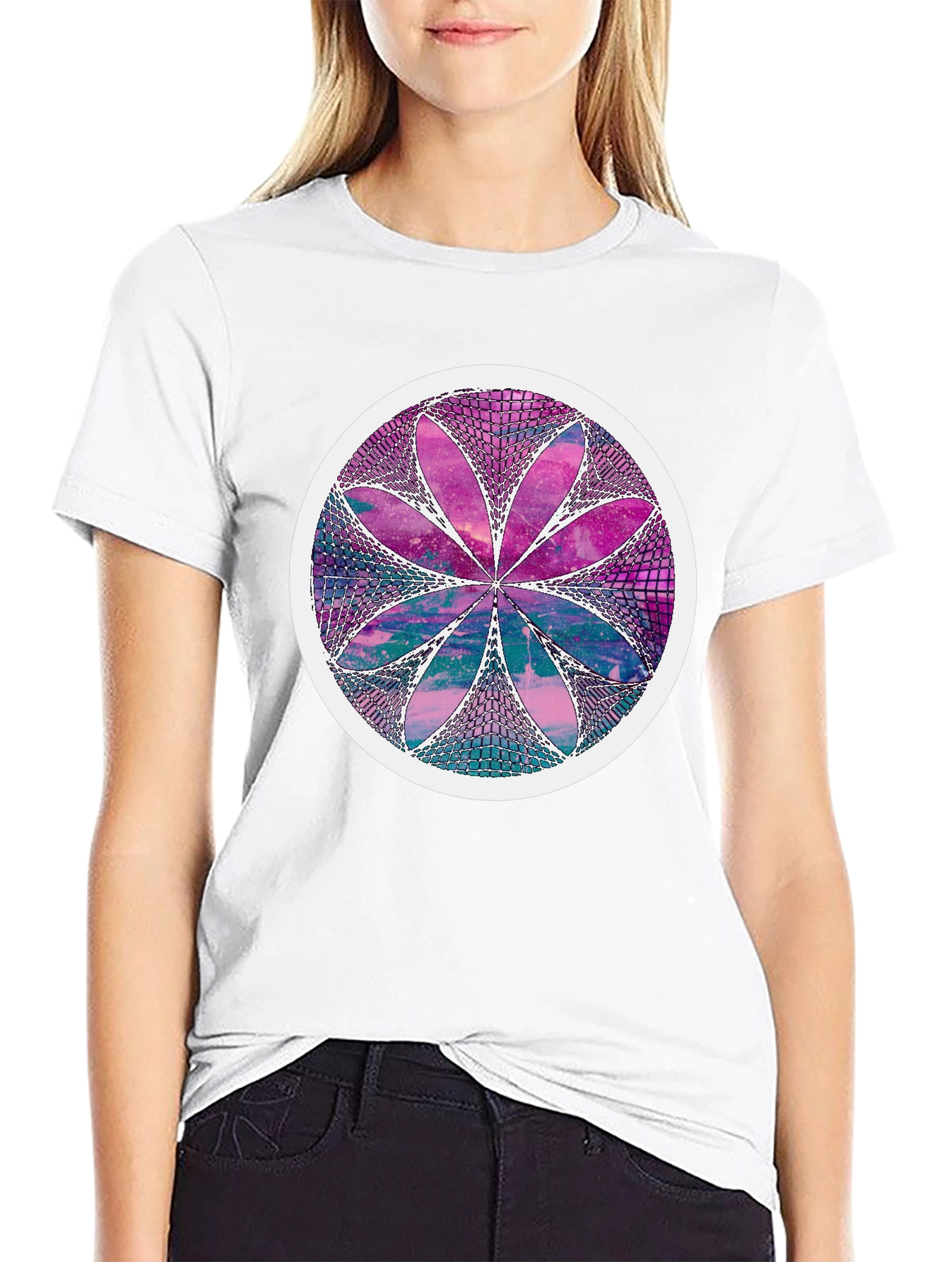 Black Abstract Flower Graphic Print T-Shirt view 9