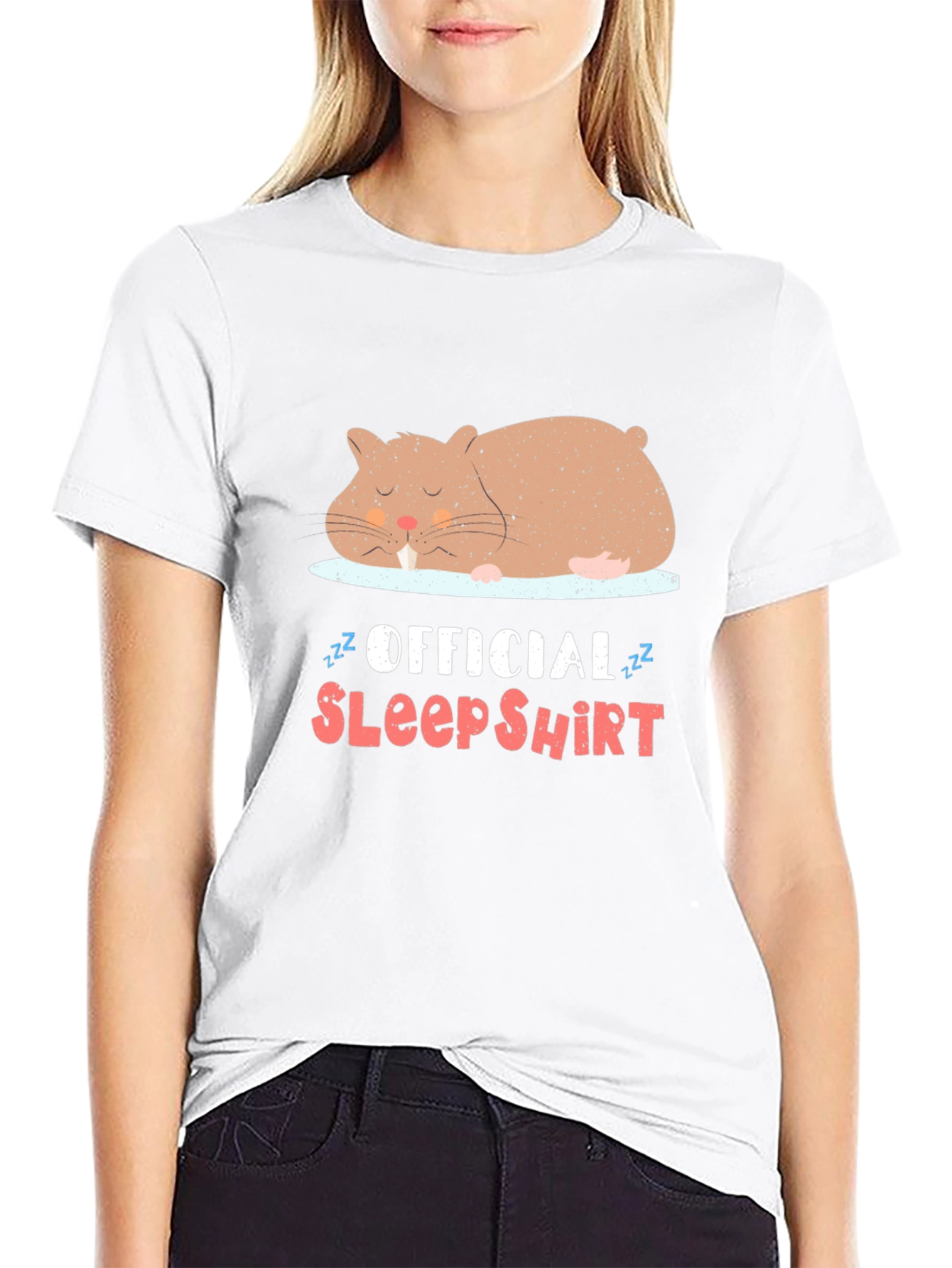 Black Funny Sleeping Hamster Official Sleep Shirt - Black Tee view 9