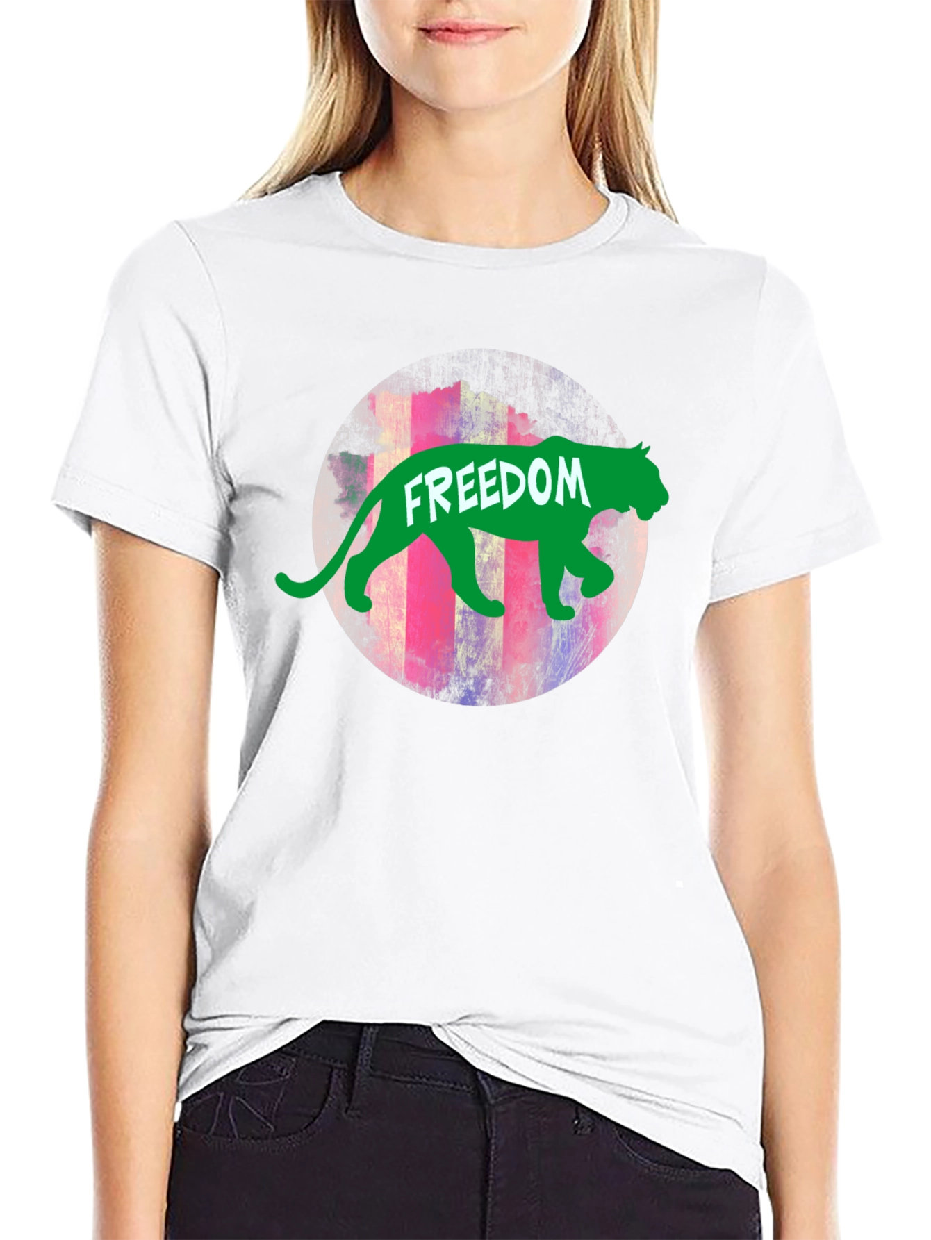 Black Freedom Graphic Tee - Green Panther view 9