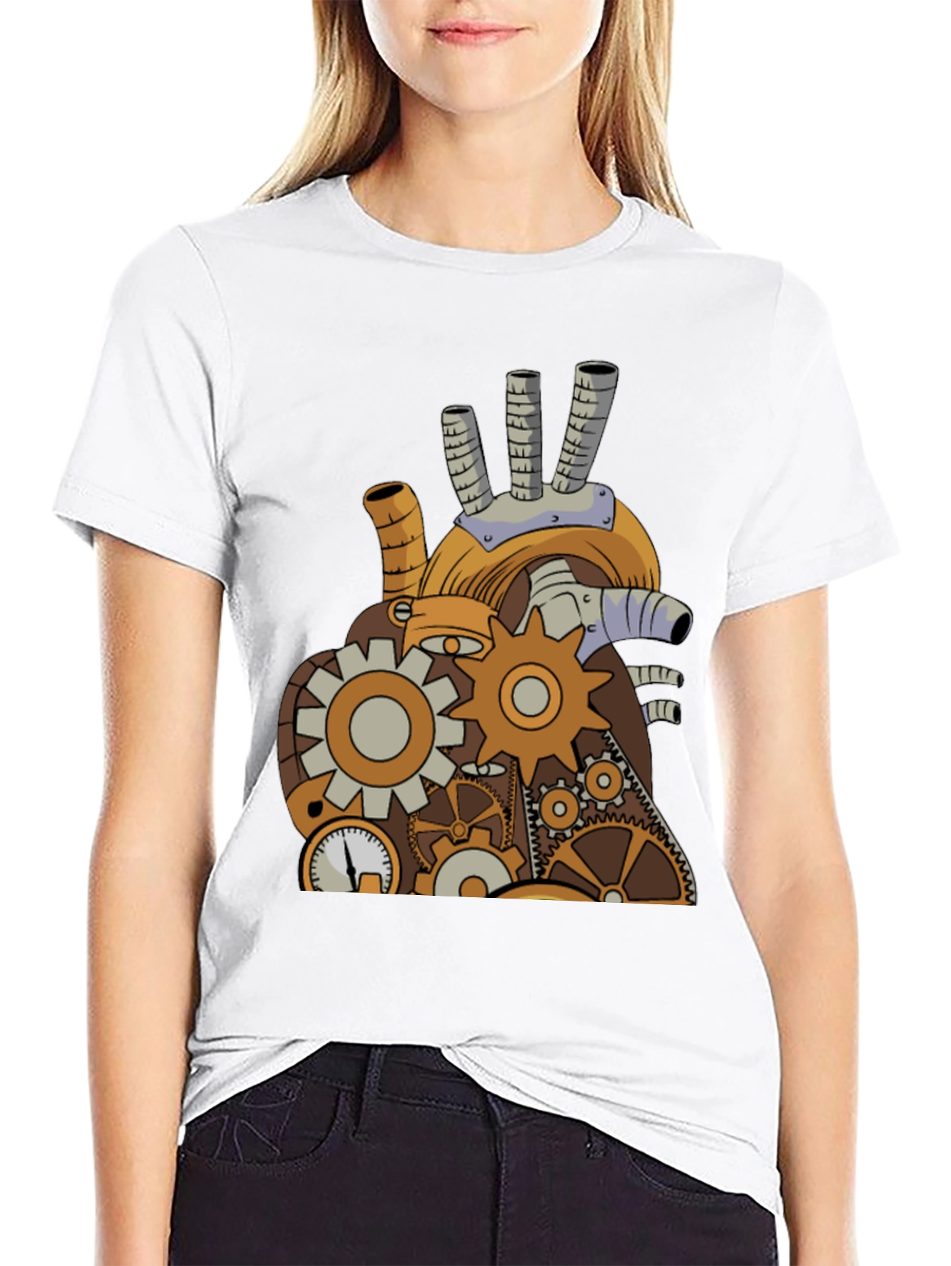 Black Steampunk Mechanical Heart Graphic Tee - Black view 9
