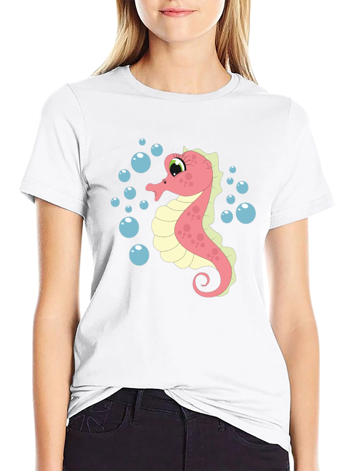 Black Seahorse Graphic T-Shirt - Unique Ocean Life Design view 9