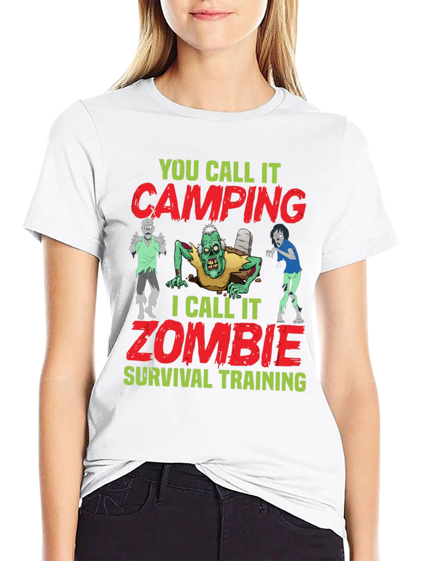Black Zombie Survival Training T-Shirt Camping Joke view 9