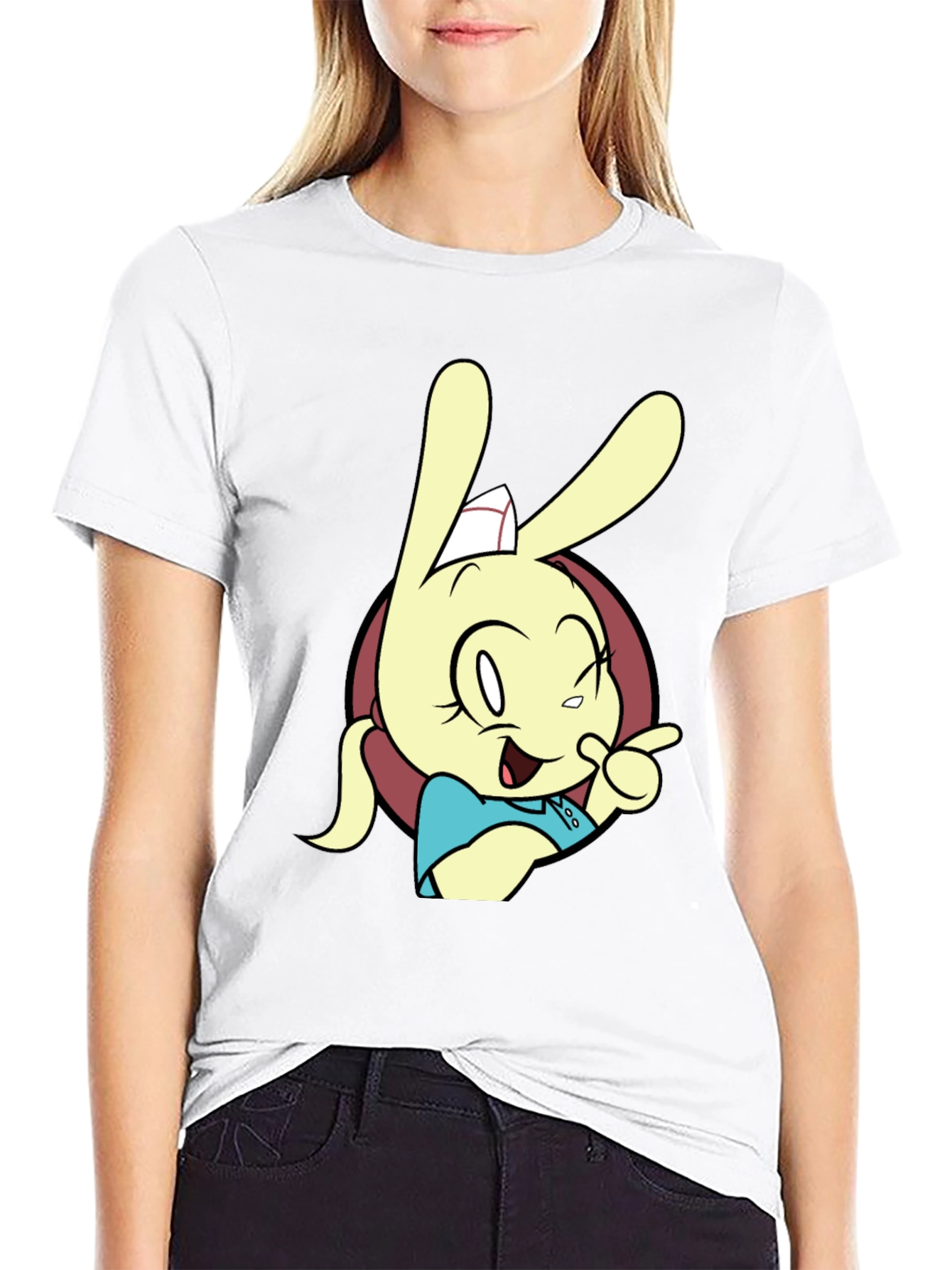 Black Cartoon Rabbit Graphic T-Shirt - Black view 9