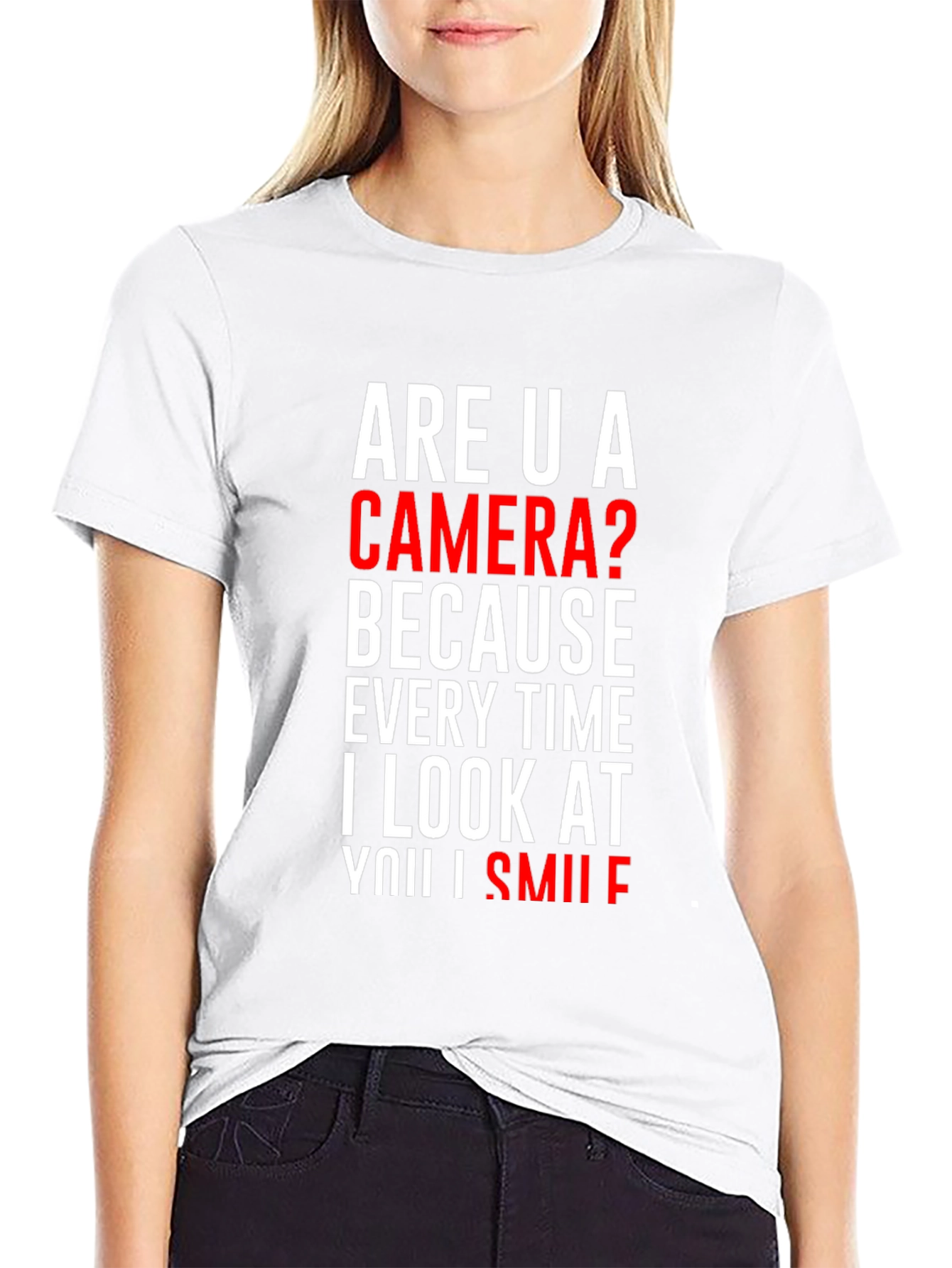 Black Camera Smile T-Shirt: Humorous Pick Up Line Tee view 9