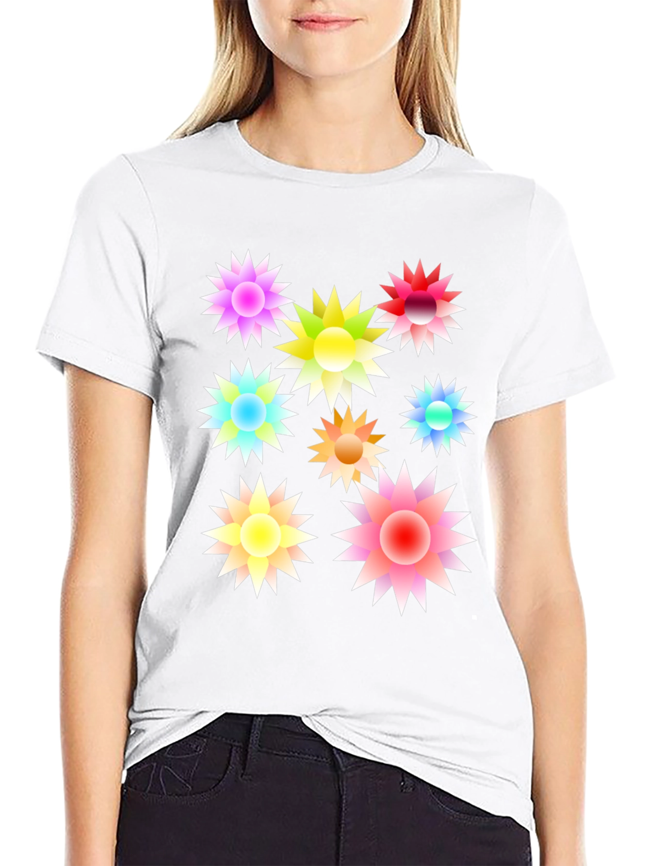Black Colorful Floral Burst Black T-Shirt view 9