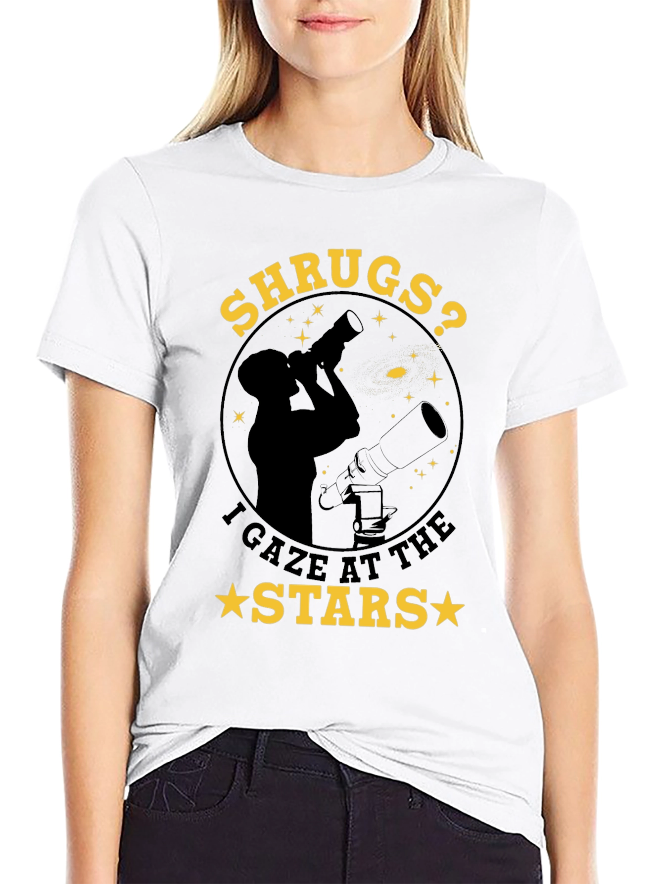 Black Shrugs? I Gaze at the Stars T-Shirt - Astronomy Tee view 9