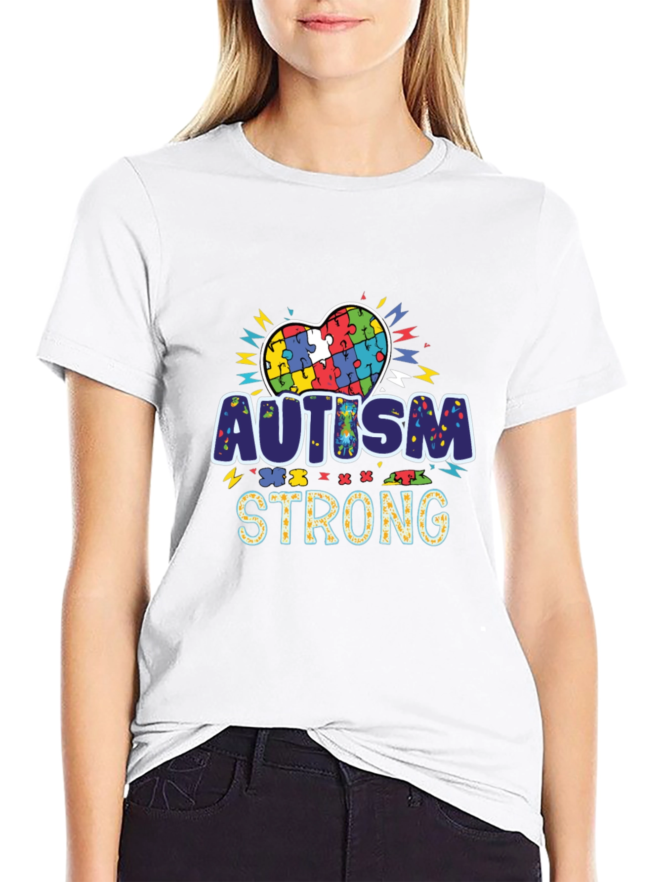 Autism Strong Puzzle Heart Black T-Shirt - 9