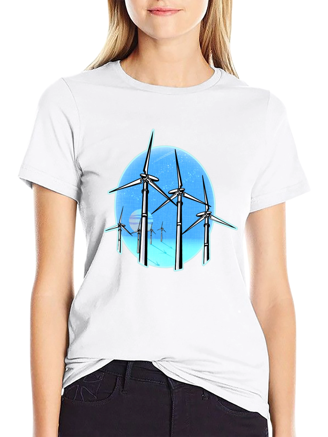 Black Wind Turbine Graphic Tee - Black Cotton Blend view 9