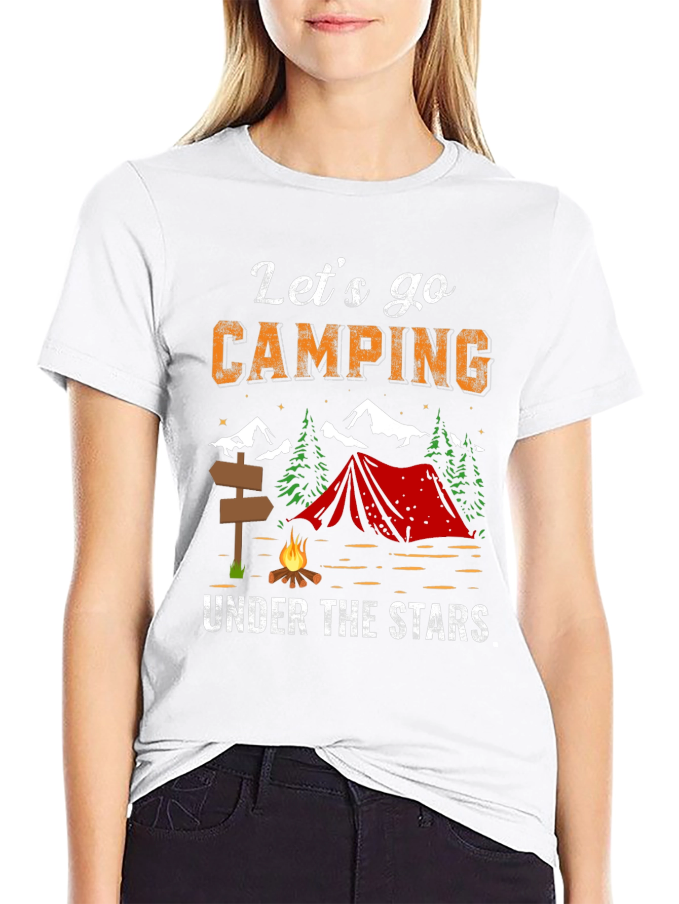 Black Let's Go Camping Under the Stars Black T-Shirt view 9