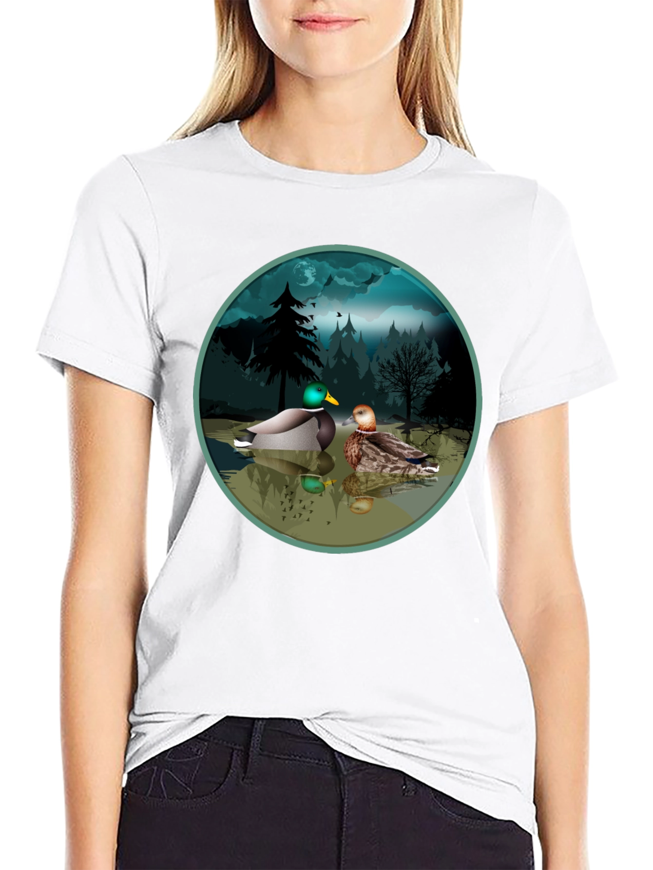 Black Duck Pond Graphic Tee - Black Cotton T-Shirt view 9