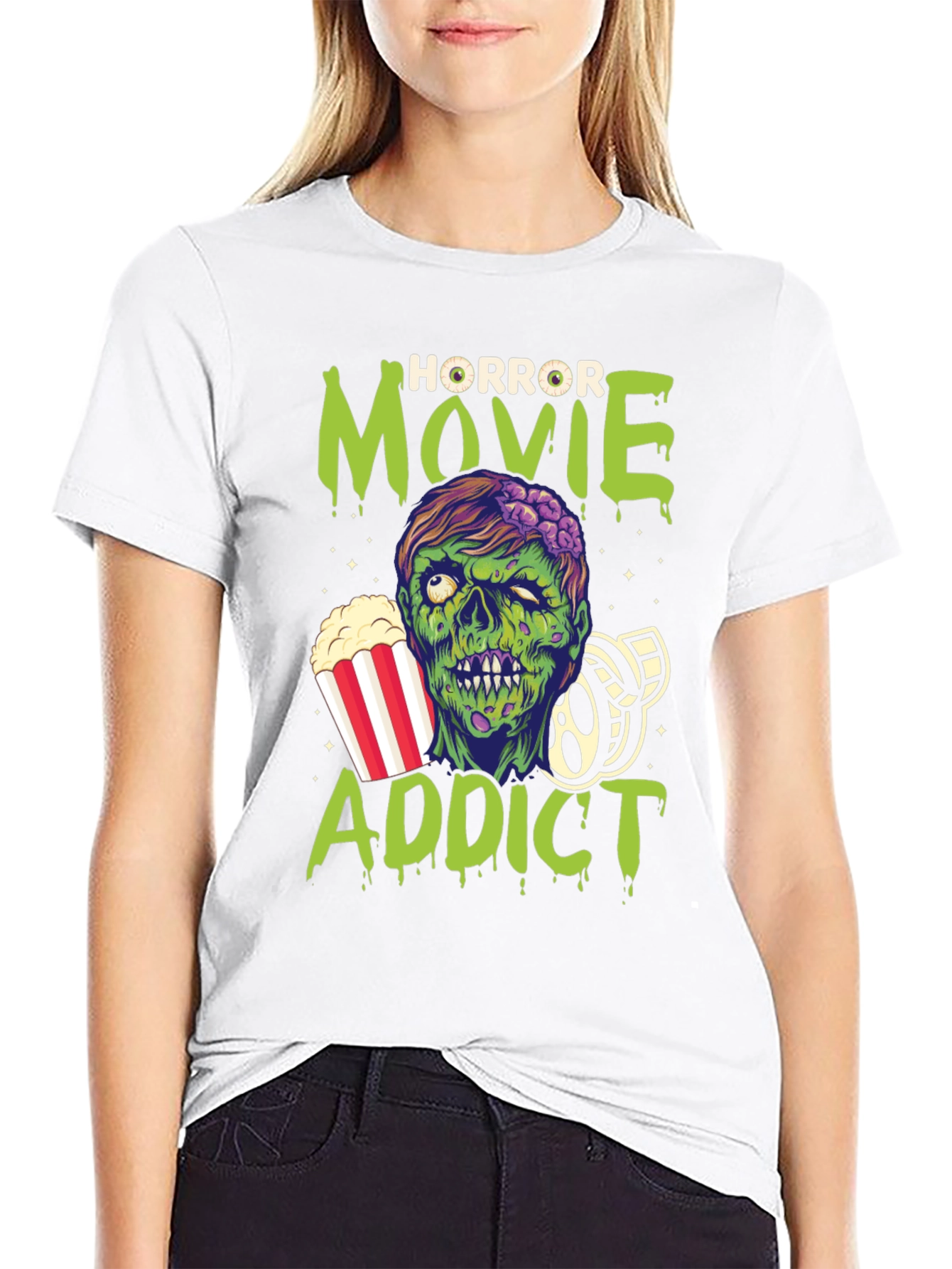 Black Horror Movie Addict Graphic T-Shirt view 9