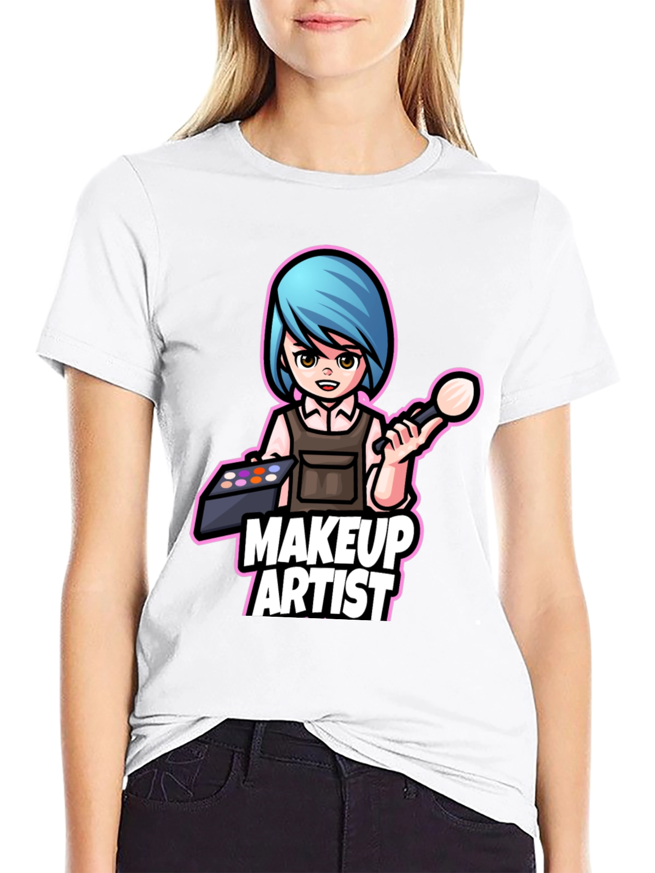 Black Makeup Artist Cartoon Graphic Tee view 9
