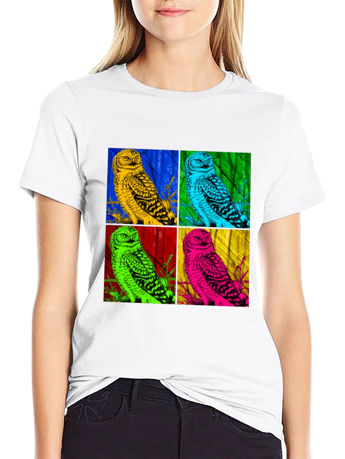 Black Pop Art Owl Graphic Tee - Bold Colorful Design view 9