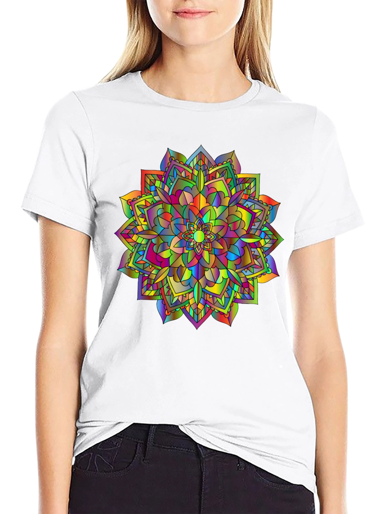 Black Rainbow Mandala T-Shirt - Vibrant Graphic Tee view 9