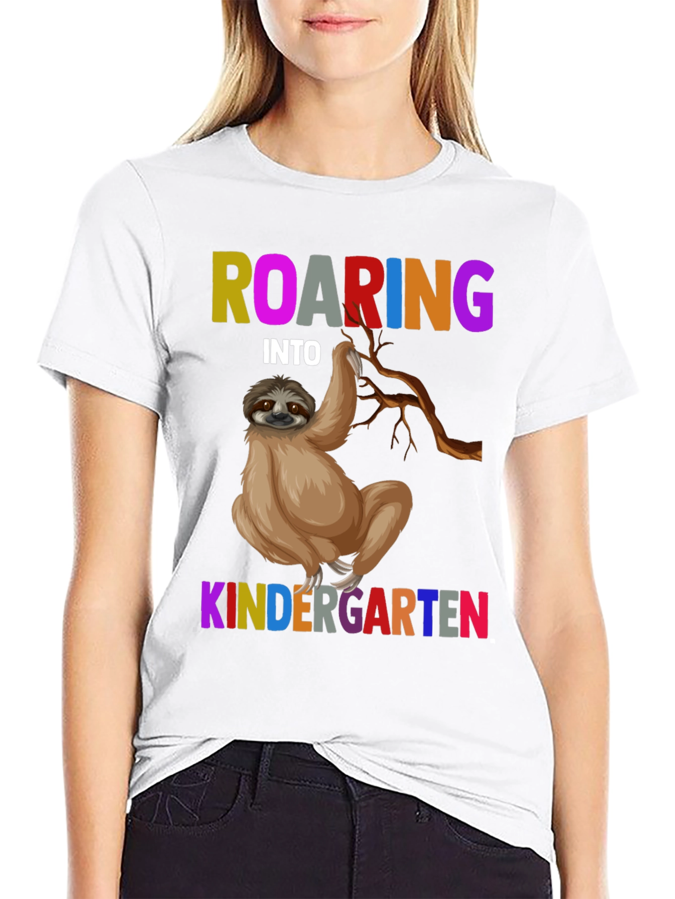Black Roaring Into Kindergarten Sloth T-Shirt view 9