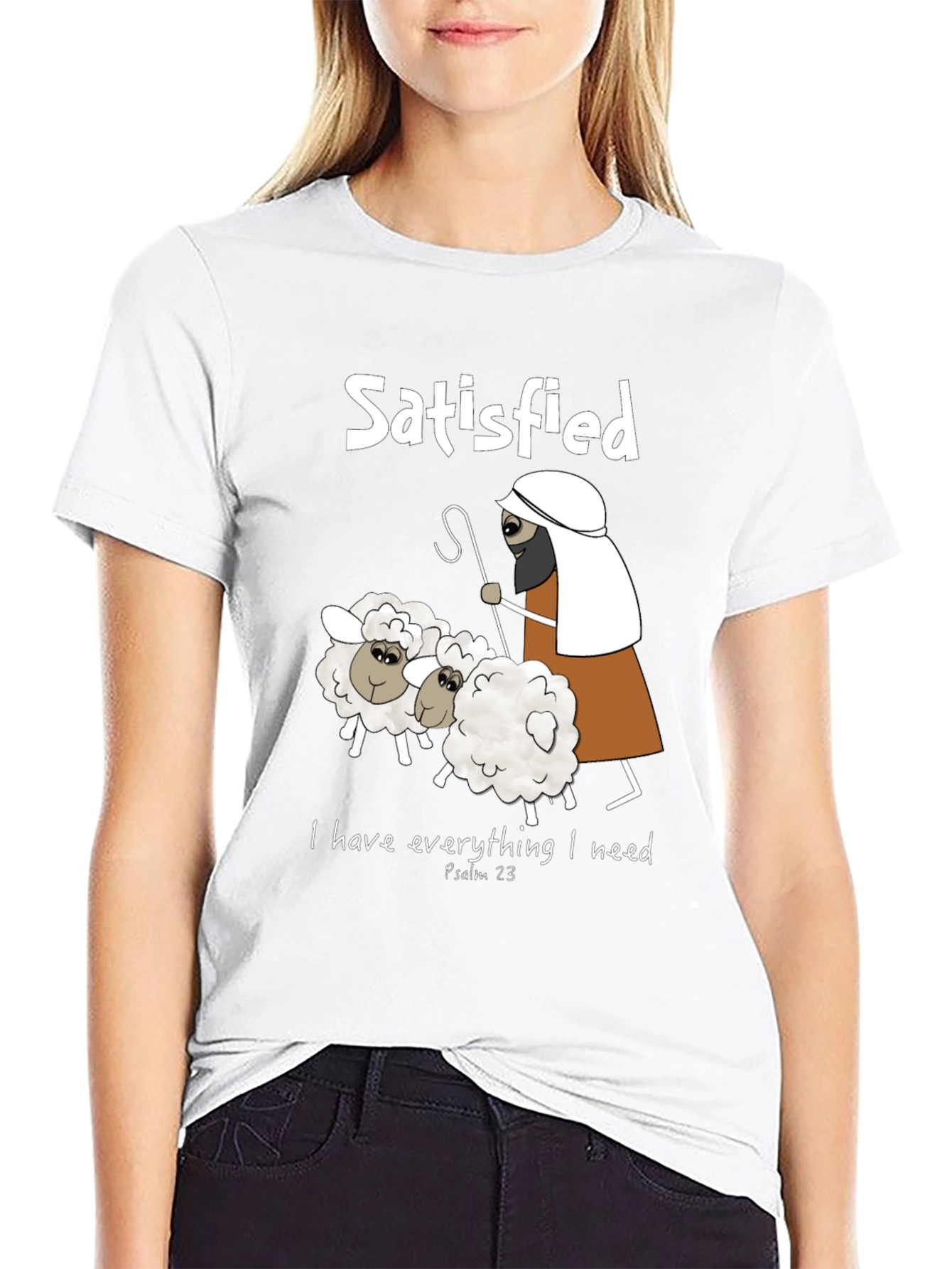 Black Satisfied Shepherd & Sheep T-Shirt, Psalm 23 view 9