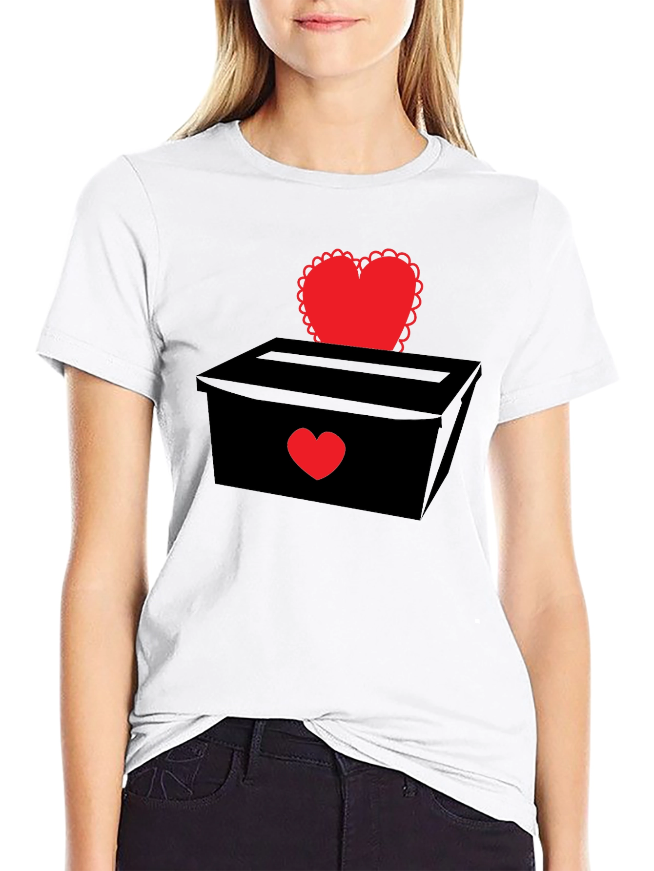 Black Heart Box Graphic T-Shirt - Romantic Valentine's Day Tee view 9