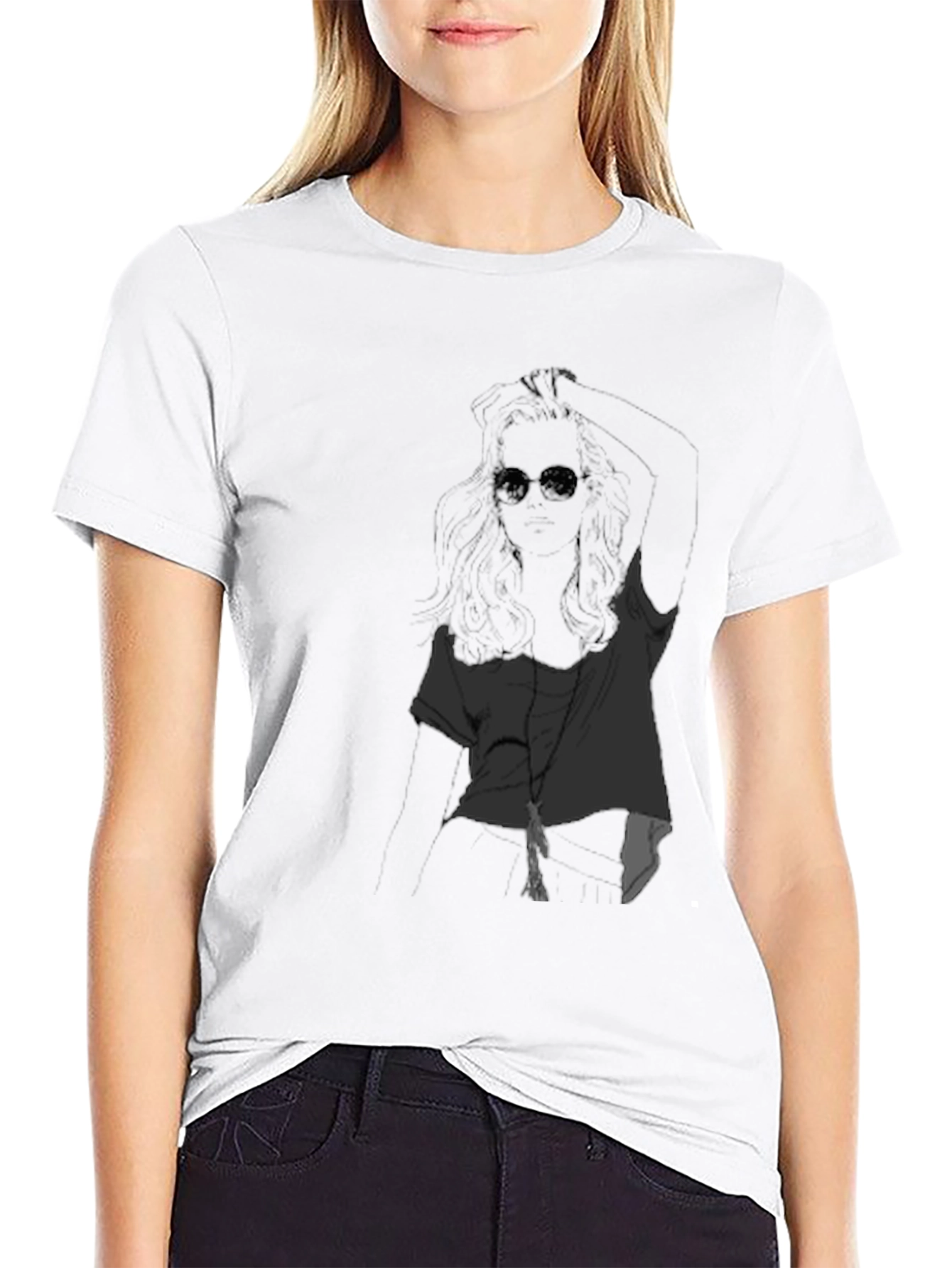 Black Cool Graphic Tee - Woman with Sunglasses Black T-Shirt view 9