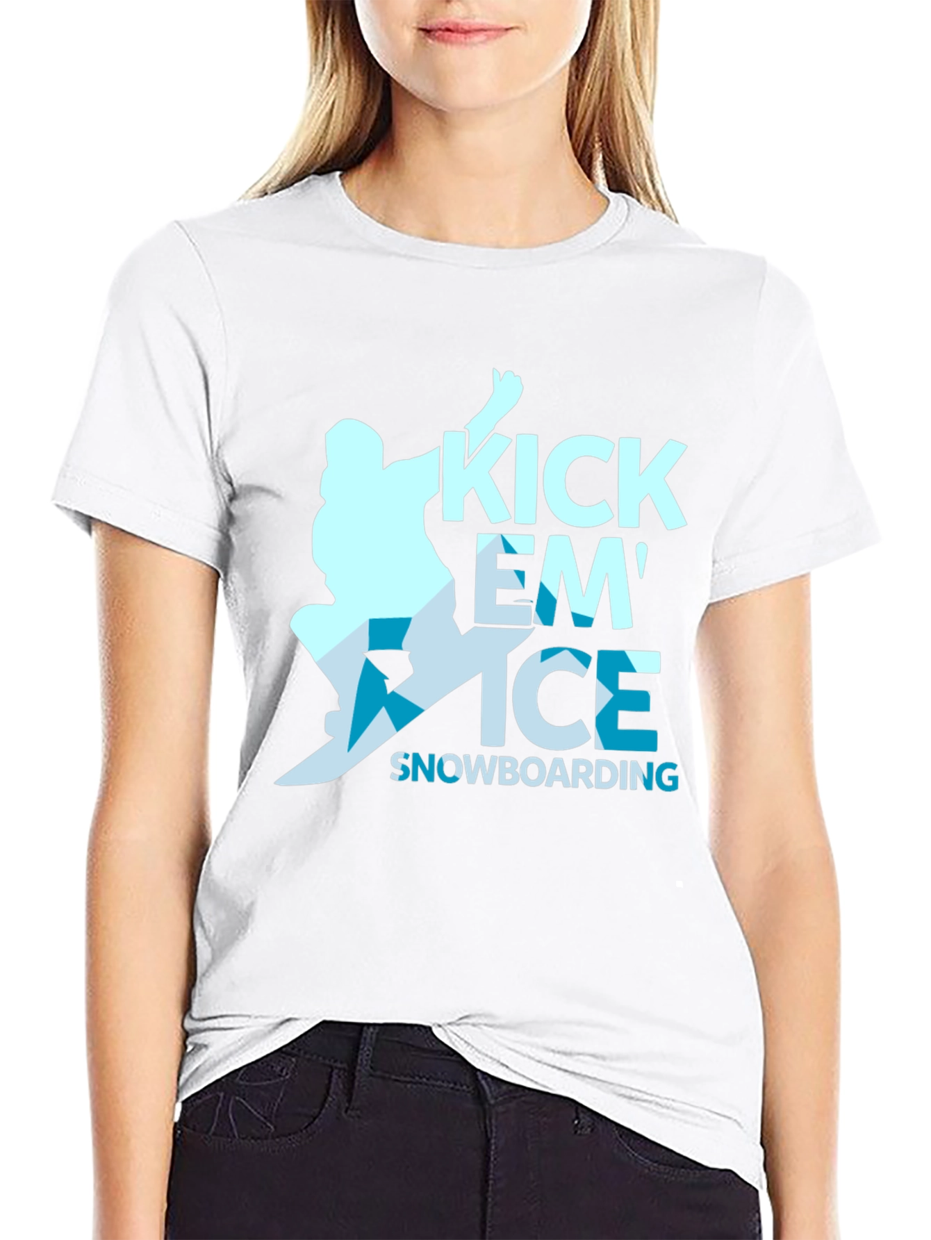 Black Kick Em' Ice Snowboarding Black T-Shirt view 9
