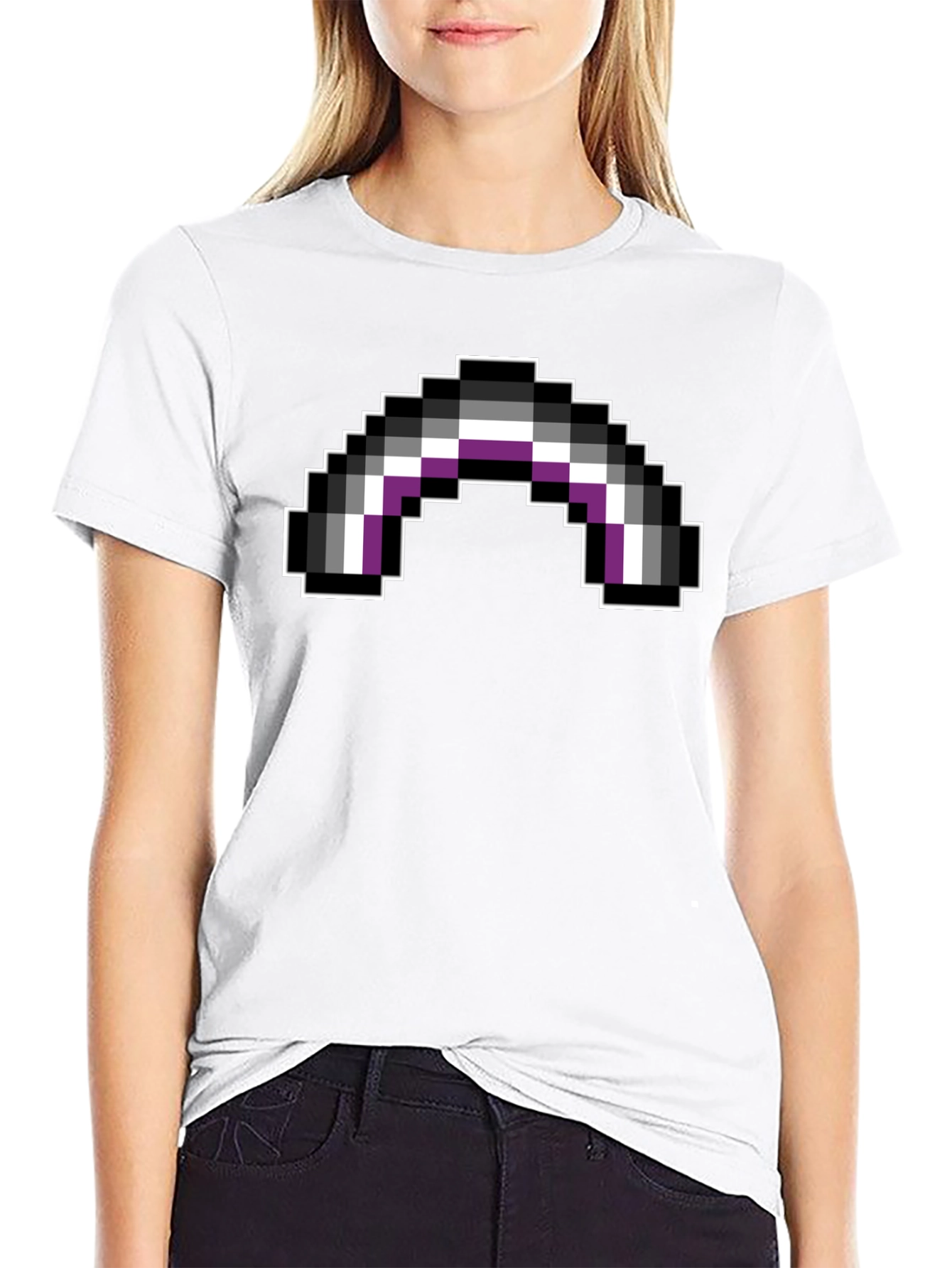 Black Asexual Pride Flag Pixel Art Black T-Shirt view 9