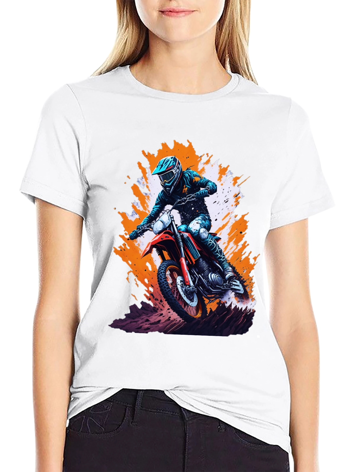 Black Motocross Rider Graphic Tee - Black Cotton Blend Shirt view 9