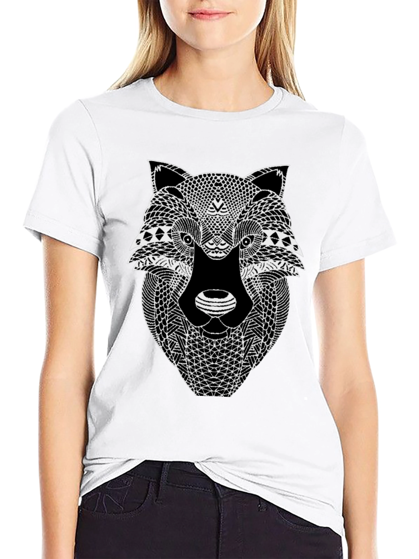 Black Wolf Graphic Print Men's Black T-Shirt view 9