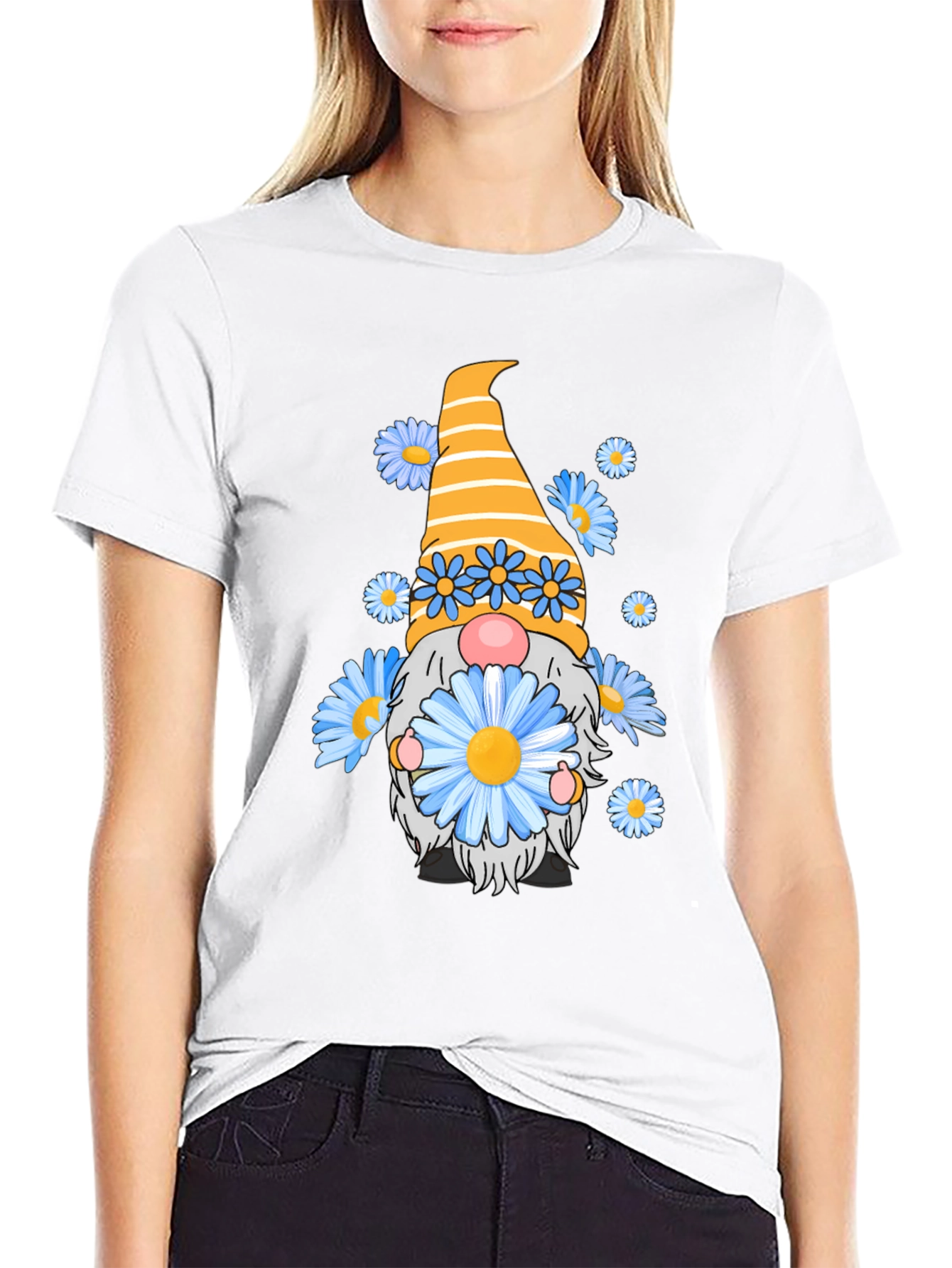 Black Gnome with Flowers Black T-Shirt view 9